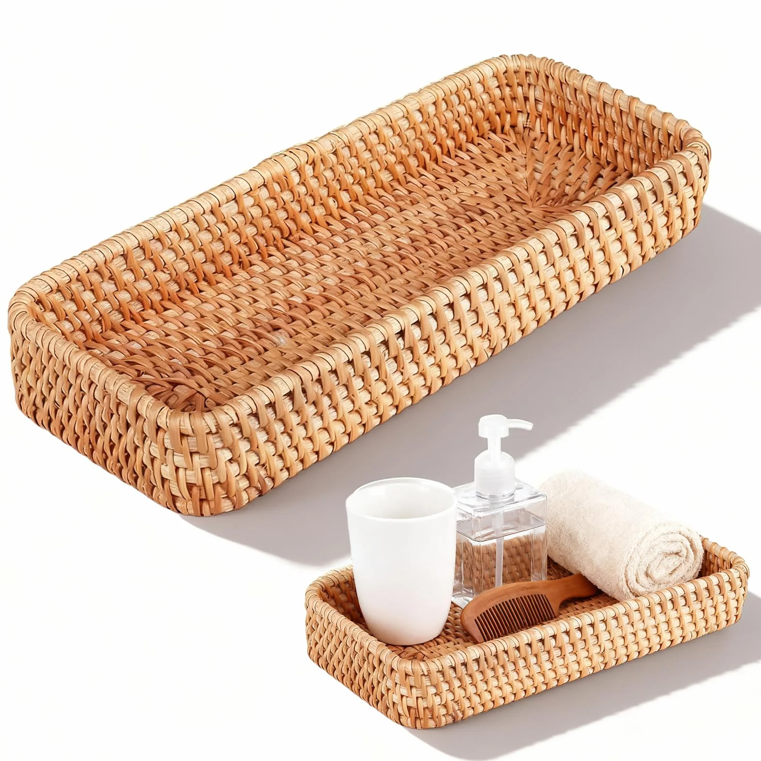 rattanowy koszyk na pieczywo, pleciony, mały, rattanowy, do łazienki, do przechowywania papieru toaletowego, 28 x 11,5 x 4 cm