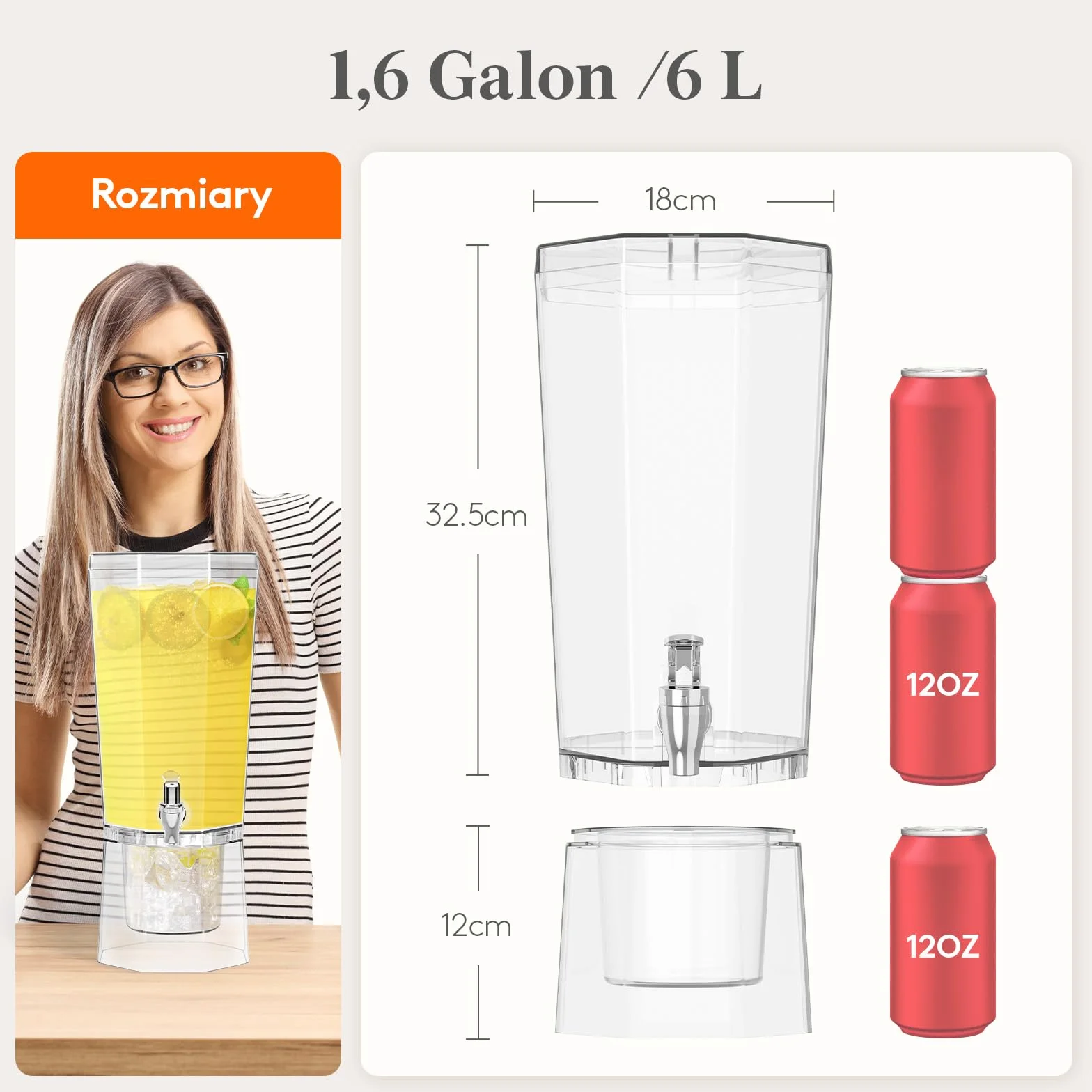 Lifewit 6L Dozownik Napojów z Kranikiem, Zestaw 2 Sztuki (w 1 opakowaniu) Plastikowy Dzbanek do Koktajli, Fontanna do Mrożonych koktajli z Podstawką na sok, Lemoniadę, Napoje Gazowane i Herbatę