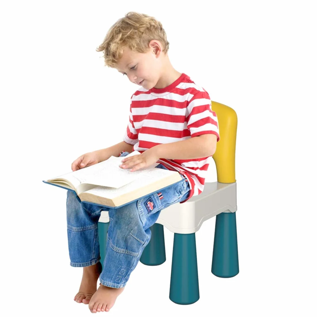 burgkidz Krzesło dziecięce, plastikowe krzesło dla malucha z ulepszonym ergonomicznym oparciem dla dzieci, pasuje do stołu z klocków, odpowiednie dla chłopców i dziewcząt do siedzenia, makaronik