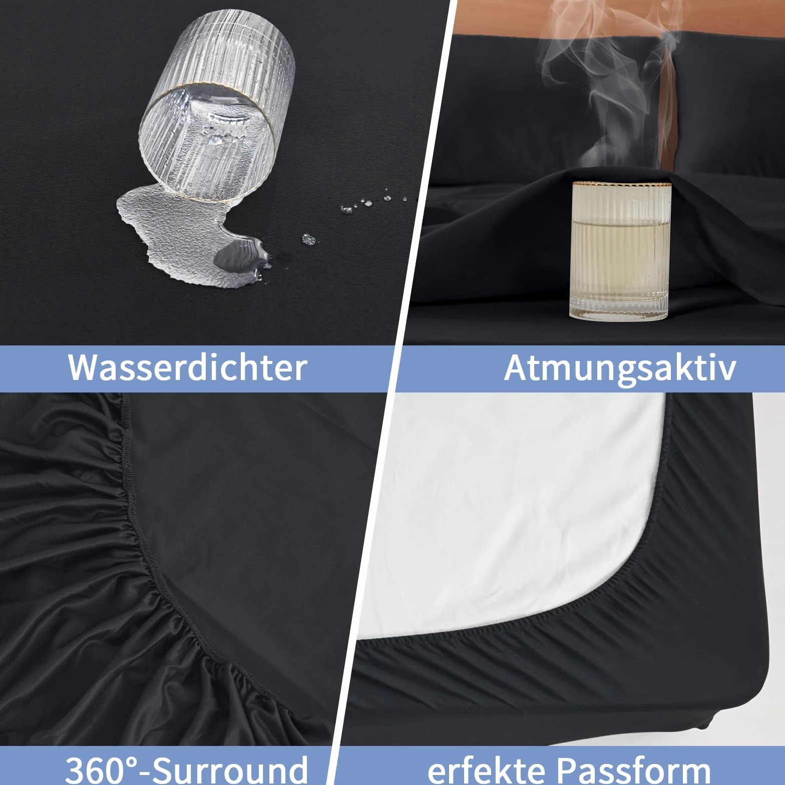 Ochraniacz na materac 90 x 200 cm, wodoszczelny, ochrona materaca, oddychająca, na materac do 30 cm, podkładka przeciw nietrzymaniu moczu, nadaje się do prania, ochrona przed wilgocią, czarna