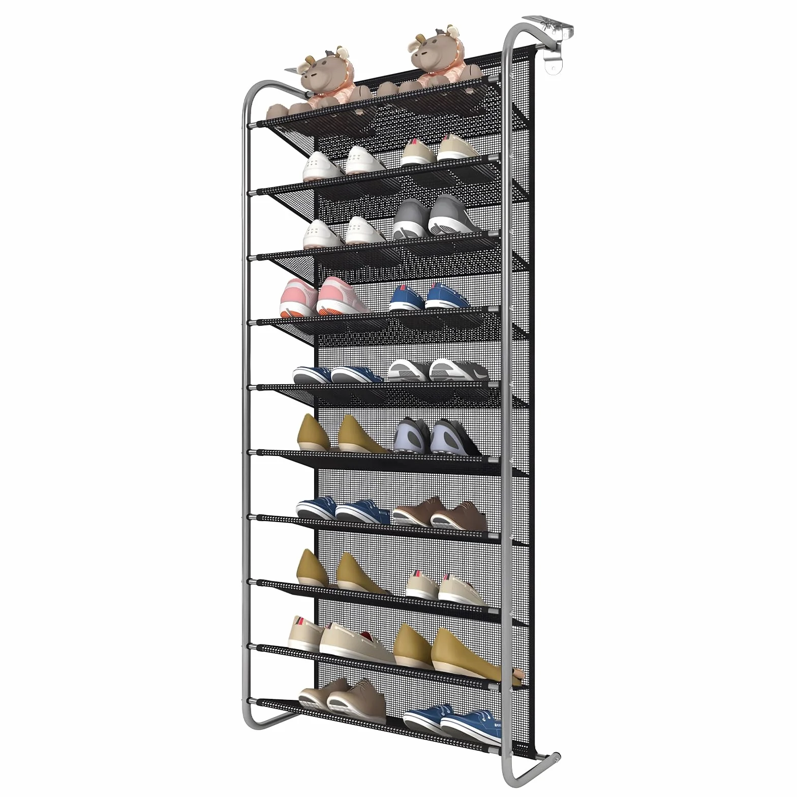 DBREAKS 10-poziomowy regulowany stojak na buty, organizer na buty, wiszący stojak na buty, wiszący organizer na buty, organizer nad drzwiami ze stabilnymi metalowymi haczykami