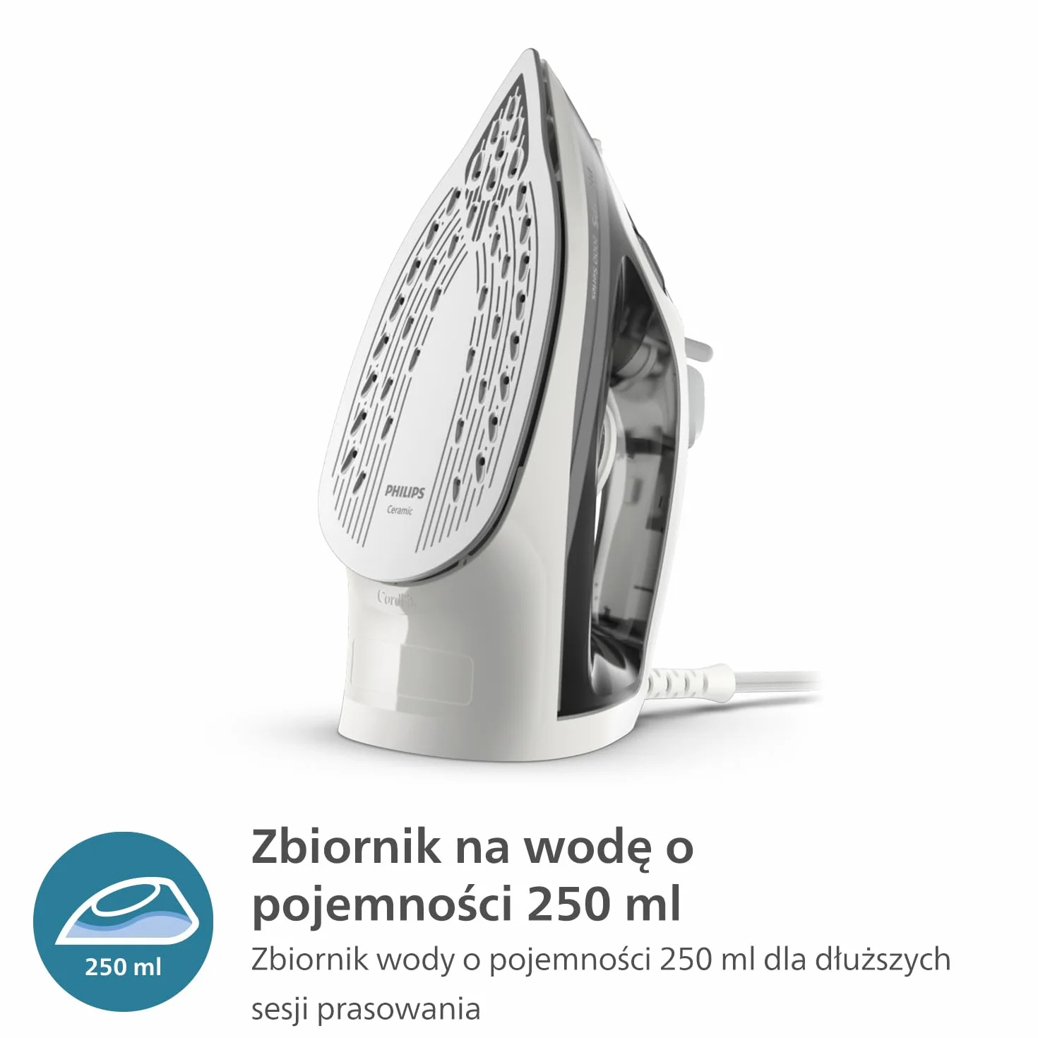 Philips Żelazko Parowe z Serii 2000 - Do 25 g/min Strumienia Pary, Moc 2000W, Zbiornik wody 250 ml, Szybkie Usuwanie Zagnieceń, 4 Ustawienia Pary, Ceramiczna Stopa, Lekkie, Kolor Szary (DST2020/80)
