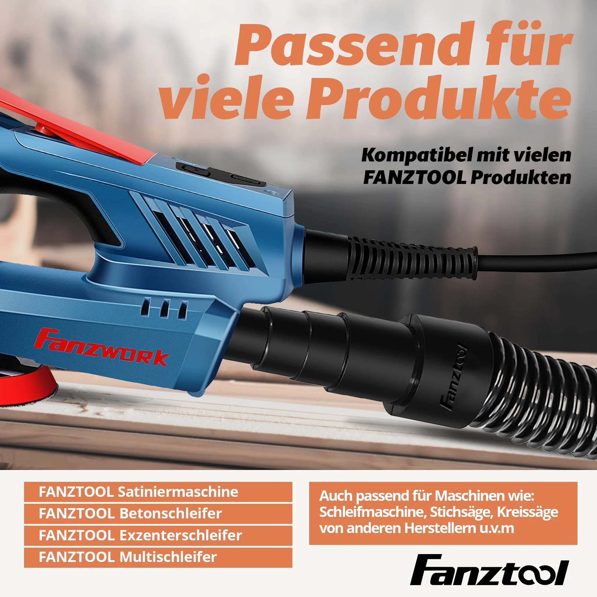 FANZTOOL XXL Uniwersalny adapter węża 50 mm, adapter do odkurzacza, reduktor węża, np. Bosch, Makita, Kärcher - Podłączenie do węża odkurzacza