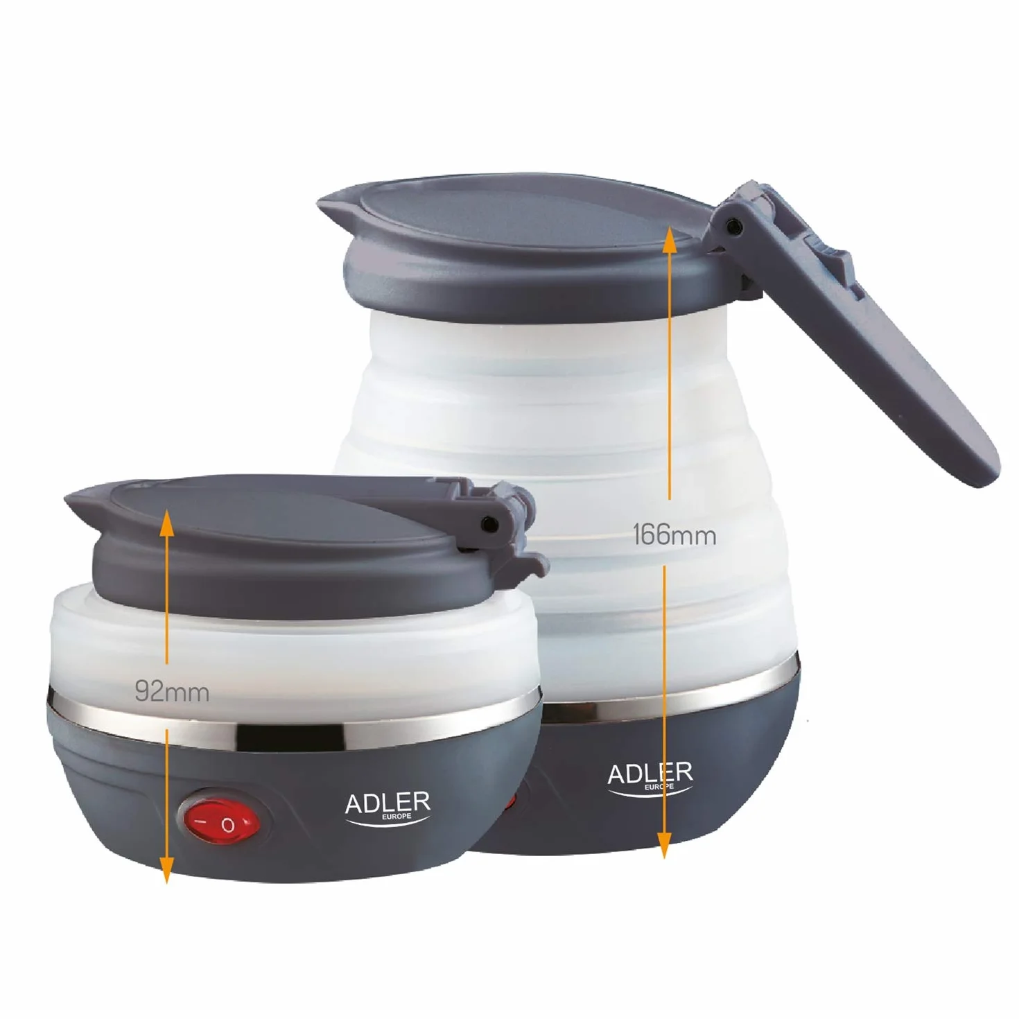 Adler AD 1279 Czajnik Elektryczny Składany, 0.6L, 750W, Biały/Ciemnoszary, Turystyczny, Kompaktowy