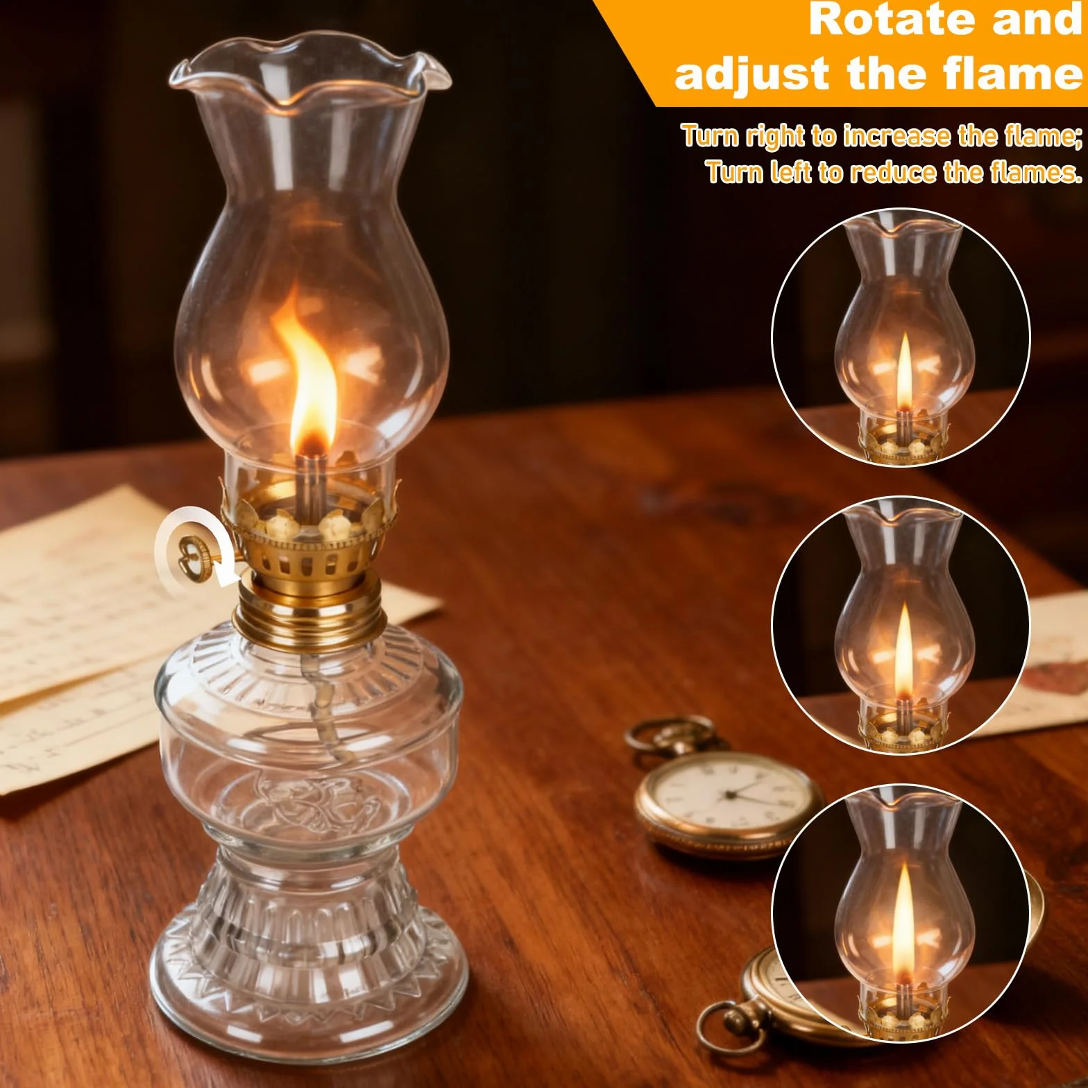 2 sztuki szklanych lamp naftowych, lampa naftowa, lampa naftowa w stylu vintage, z regulowanym knotem ogniowym, delikatna lampa sztormowa, lampa naftowa do wnętrz, na zewnątrz, do salonu, ogrodu