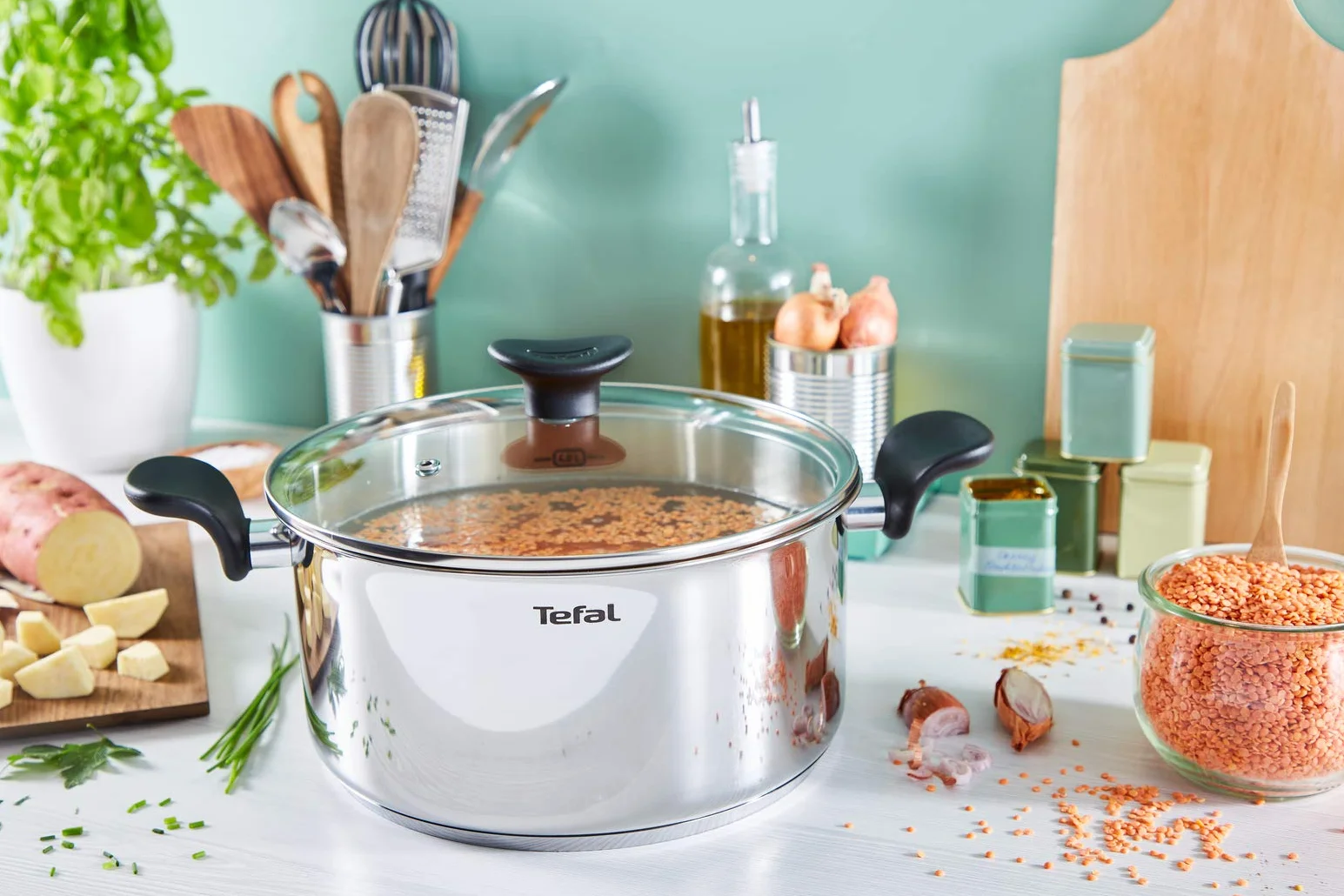 Tefal Dutch Oven 24 cm (5,3 l) + szklana pokrywka, wszystkie źródła ciepła, w tym indukcja, stal szlachetna klasy premium, E3084604