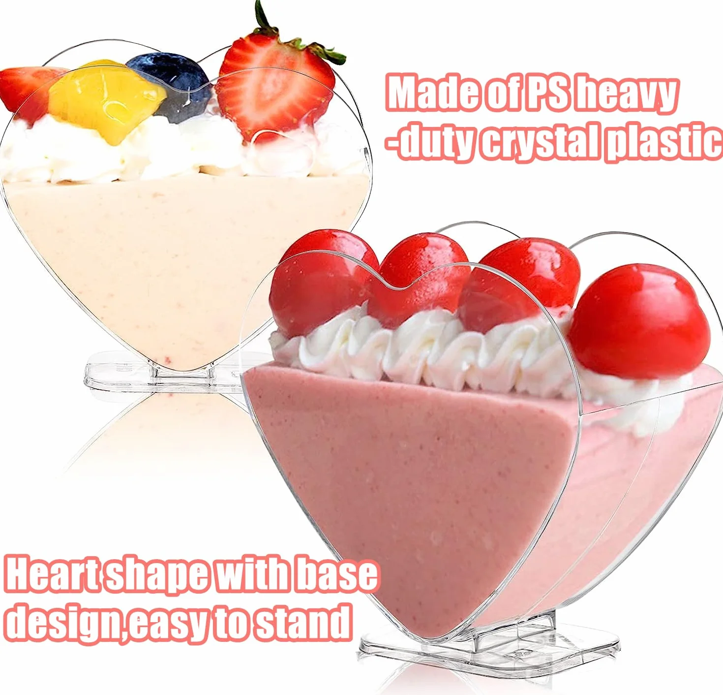LATERN Plastikowe kubki deserowe, 120 ml, w kształcie serca, przezroczyste parfait, do przystawek, wielokrotnego użytku, na deser, pudding, mus, imprezę, 7,6 x 7,1 cm, 50 szt