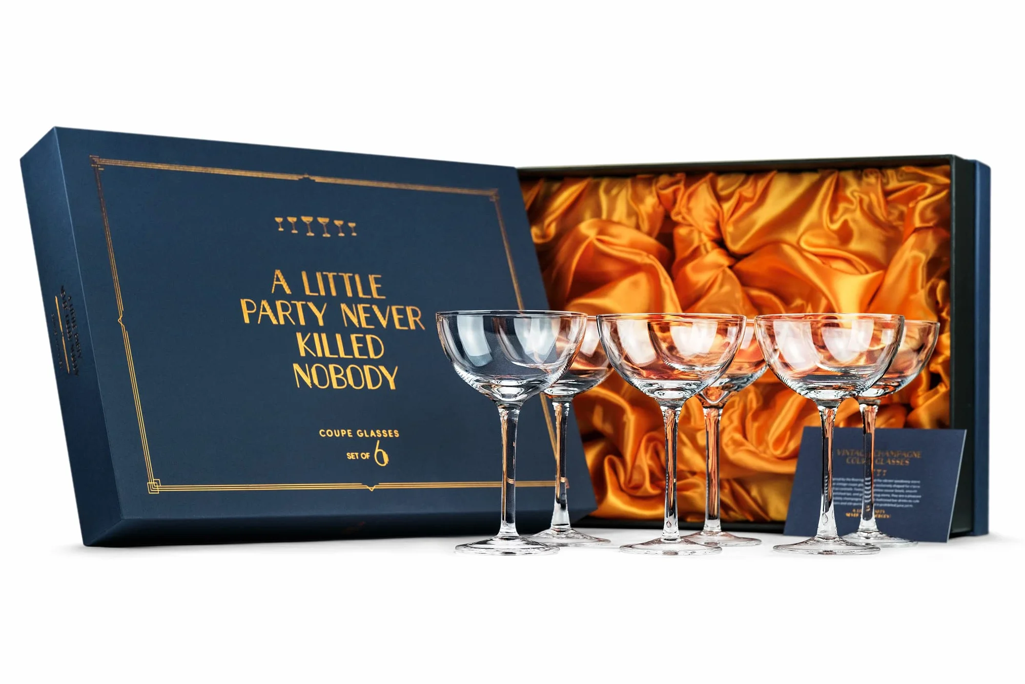 Vintage kryształowe kieliszki do szampana coupe | zestaw 6 sztuk, 113-140 g, klasyczne kieliszki koktajlowe - Martini, Manhattan, Cosmopolitan, Sidecar, Daiquiri, Speakeasy spodki w stylu retro z lat