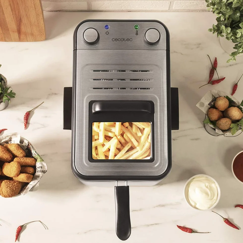 Cecotec Elektryczna frytkownica CleanFry Infinity – pojemność 1,5 l - 4 l, filtr i olej, temperatura do 190ºC, nadaje się do zmywarek do naczyń (pełna stal nierdzewna, 3 litry)