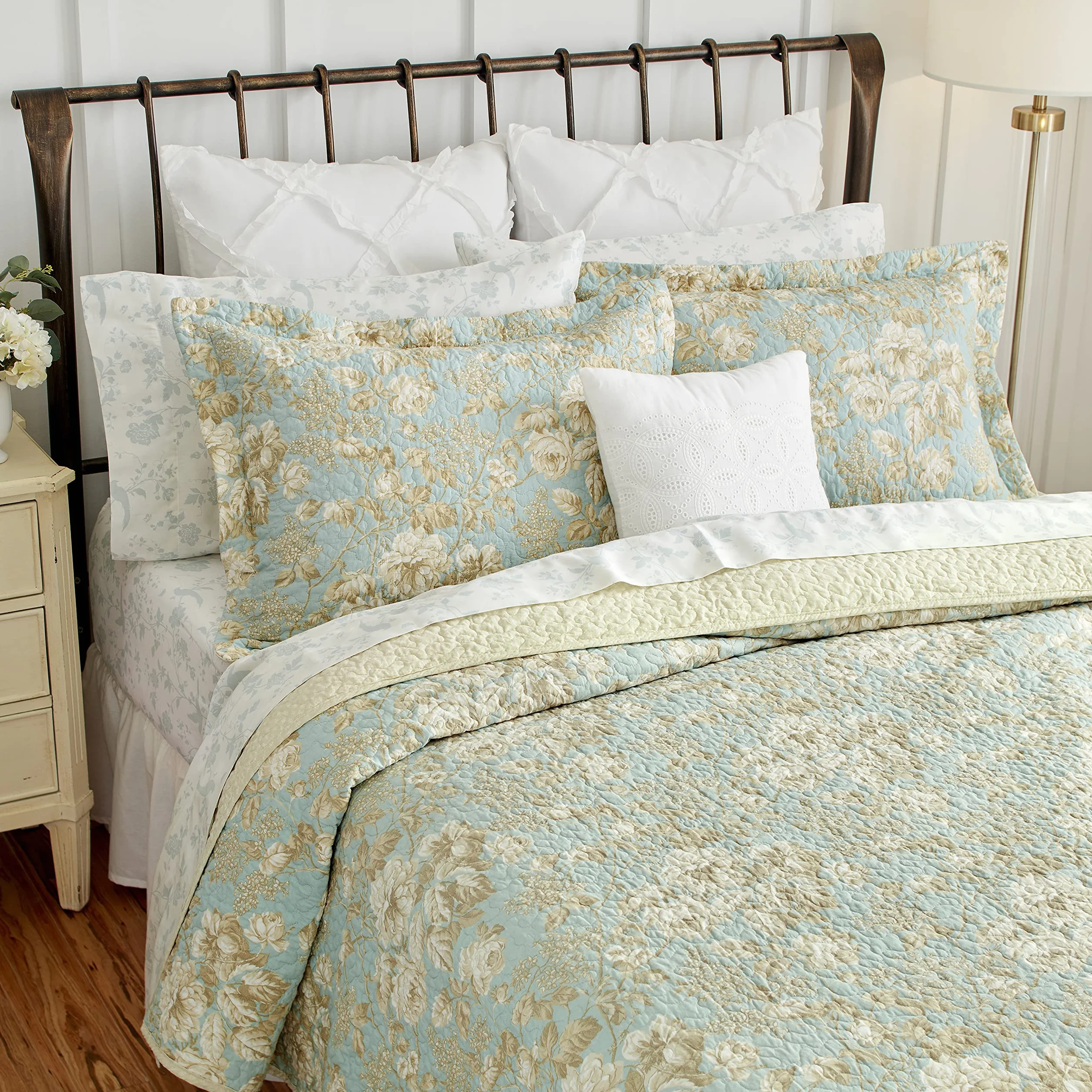 Laura Ashley | Zestaw kołder - ultramiękka pościel całoroczna, dwustronna stylowa narzuta z pasującą poszewką, bawełna, spokojna, królowa