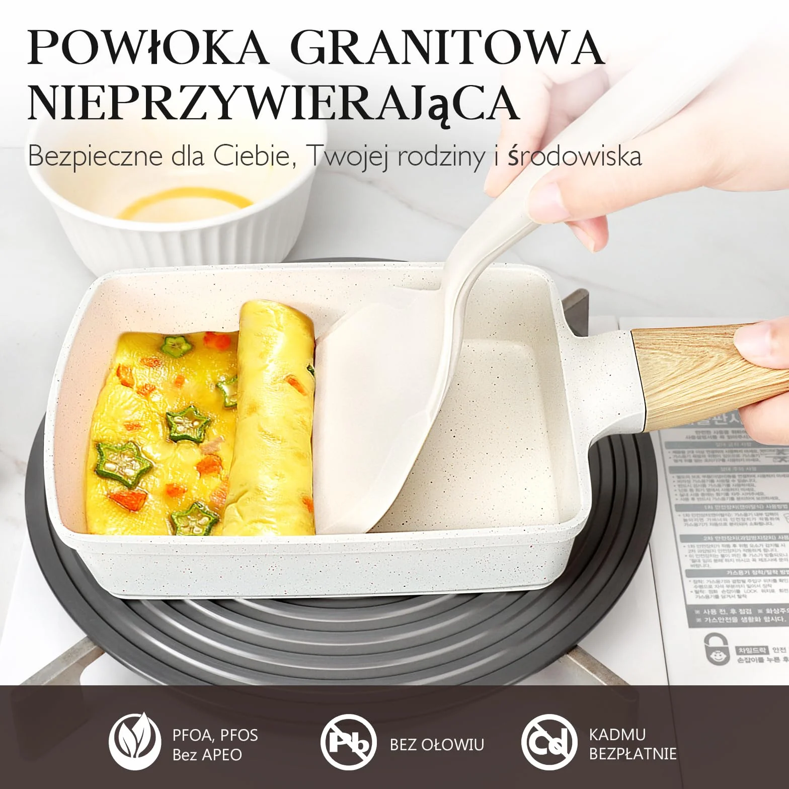 GiPP Tamagoyaki patelnia indukcyjna, 18 x 13 cm, japońska patelnia do omletów, wszechstronna mała patelnia do smażonych śniadań, jajek, kiełbas, boczku, sera, Biały