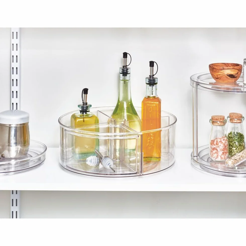 INTERDESIGN The Home Edit 29,2 cm gramofon Lazy Susan z 4 regulowanymi podzielonymi przegródkami, przezroczysty plastik z recyklingu