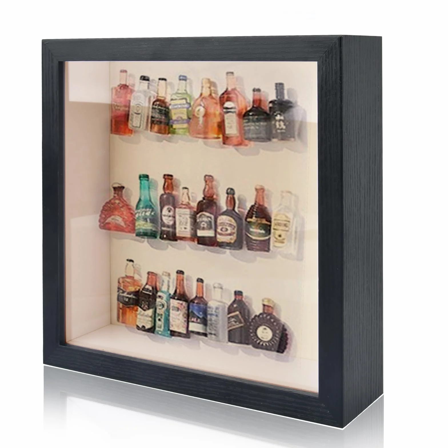 Ramka do cieni 20 x 20 cm, czarne, głębokie ramki do rękodzieła 3D, głębokie ramki obrazów z ekspozycją pudełkową, idealna do pamiątek, zdjęć, kwiatów, medali, biletów, montażu na stole lub na
