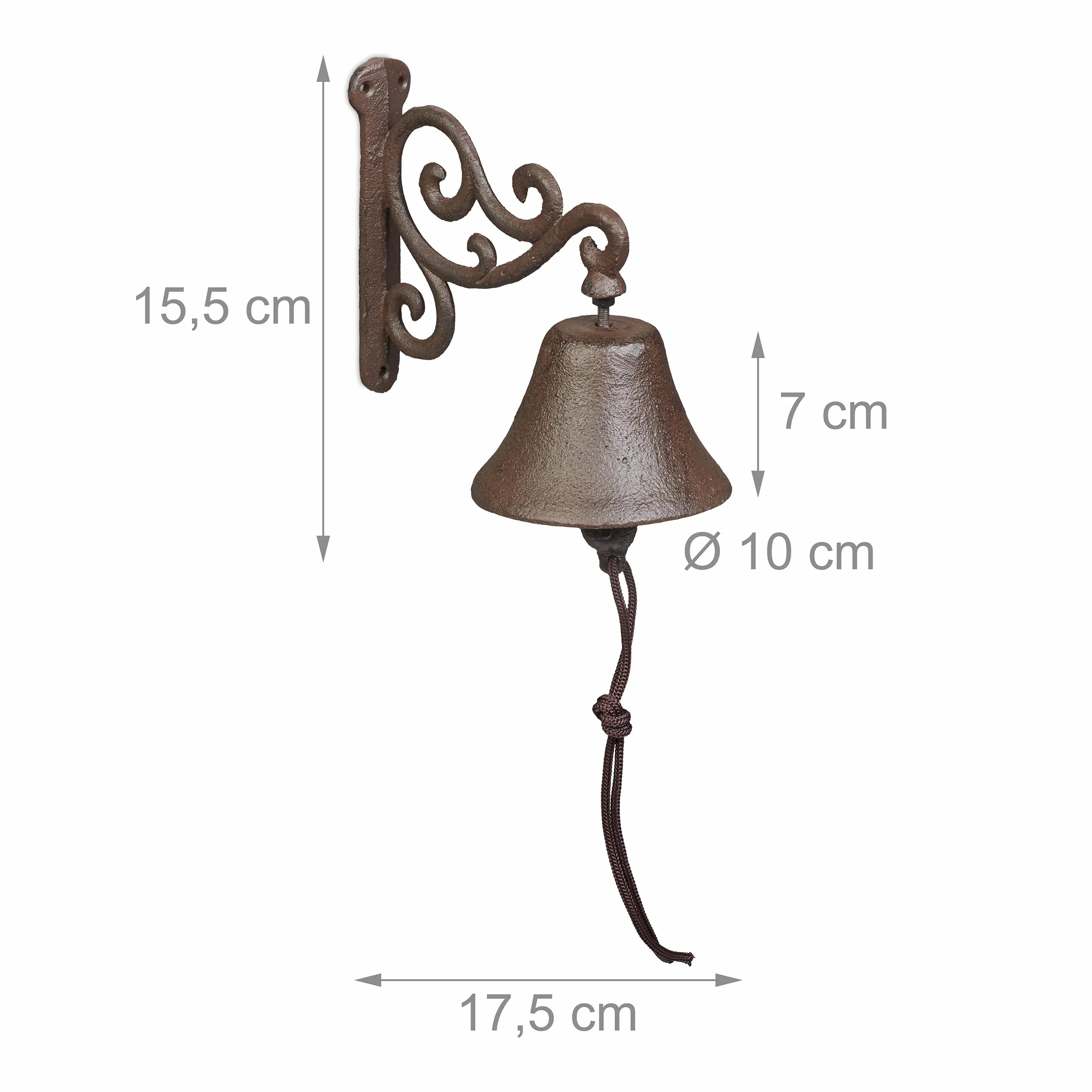 Relaxdays Dzwonek do drzwi żeliwny antyczny design vintage ze sznurkiem brązowy 1 sztuka