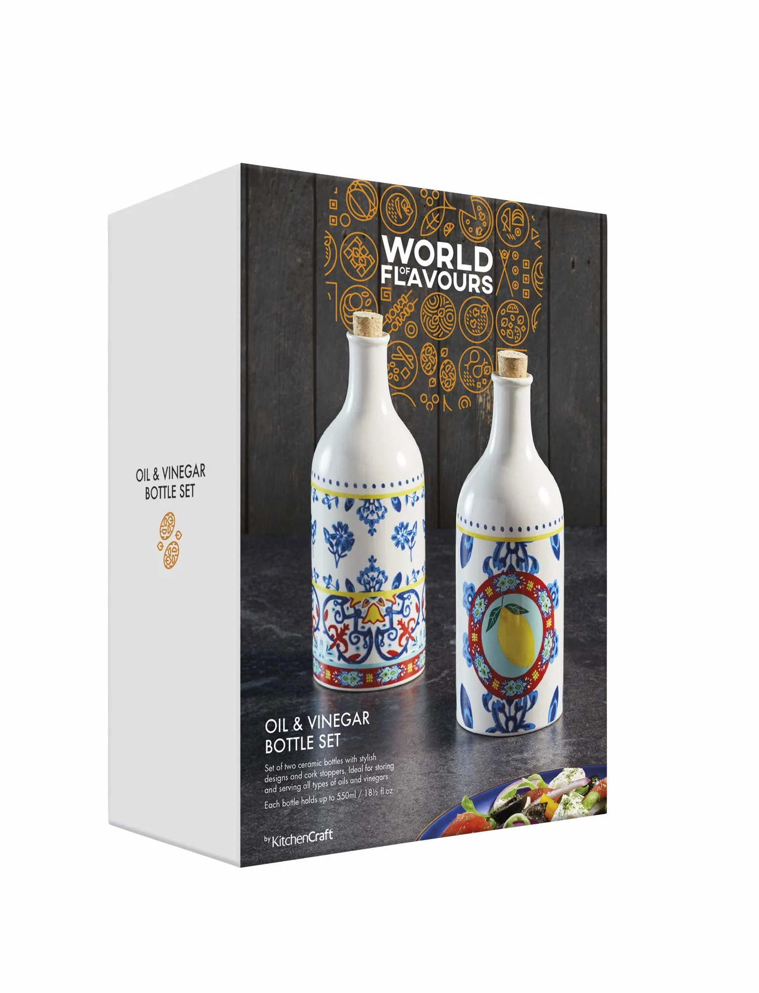 KitchenCraft World of Flavours zestaw butelek na ocet i olej, ceramiczny, wielokolorowy, 500 ml
