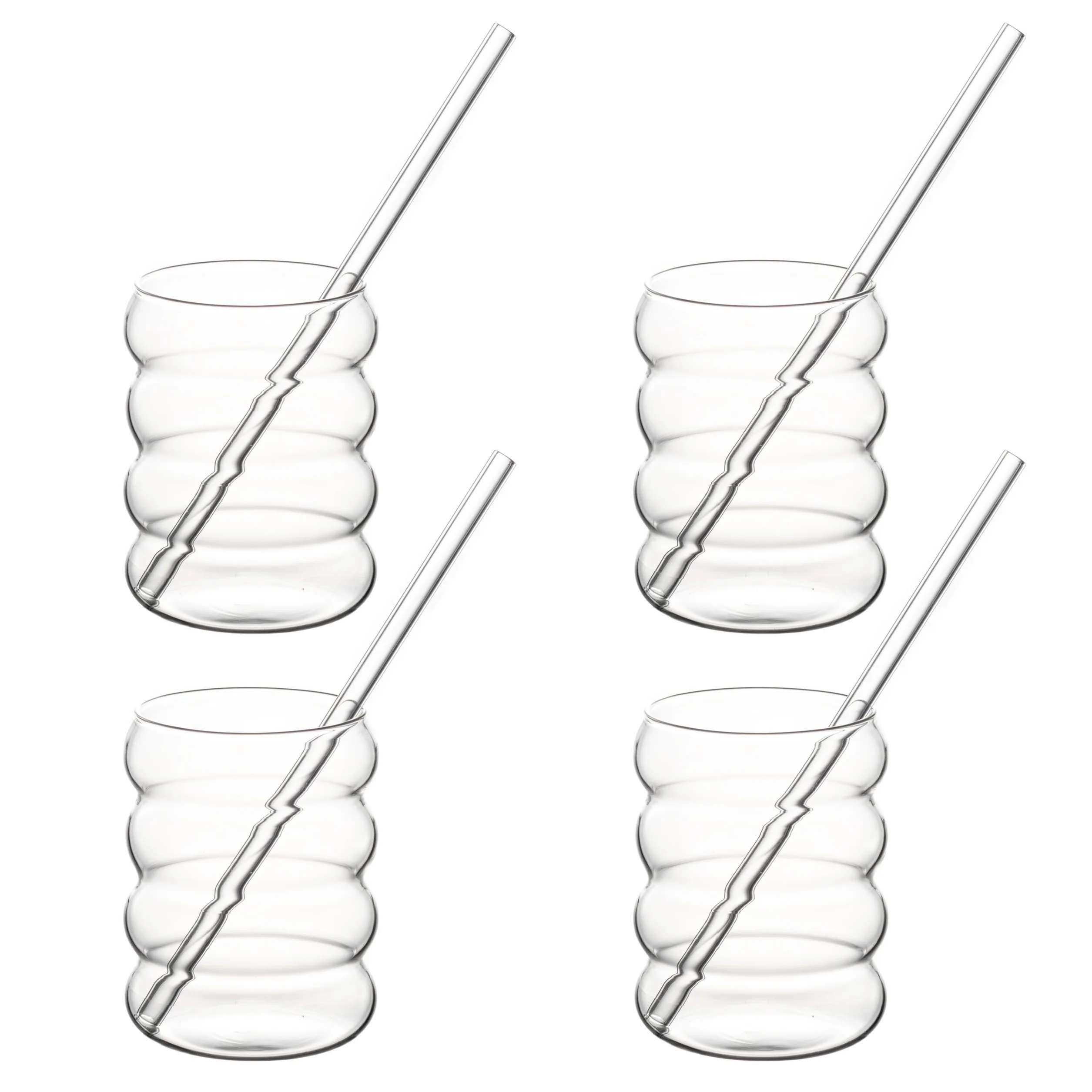 Hanseküche Zestaw szklanek Bubble 4 x 350 ml ze szklanymi słomkami do mrożonej kawy, wody i koktajli
