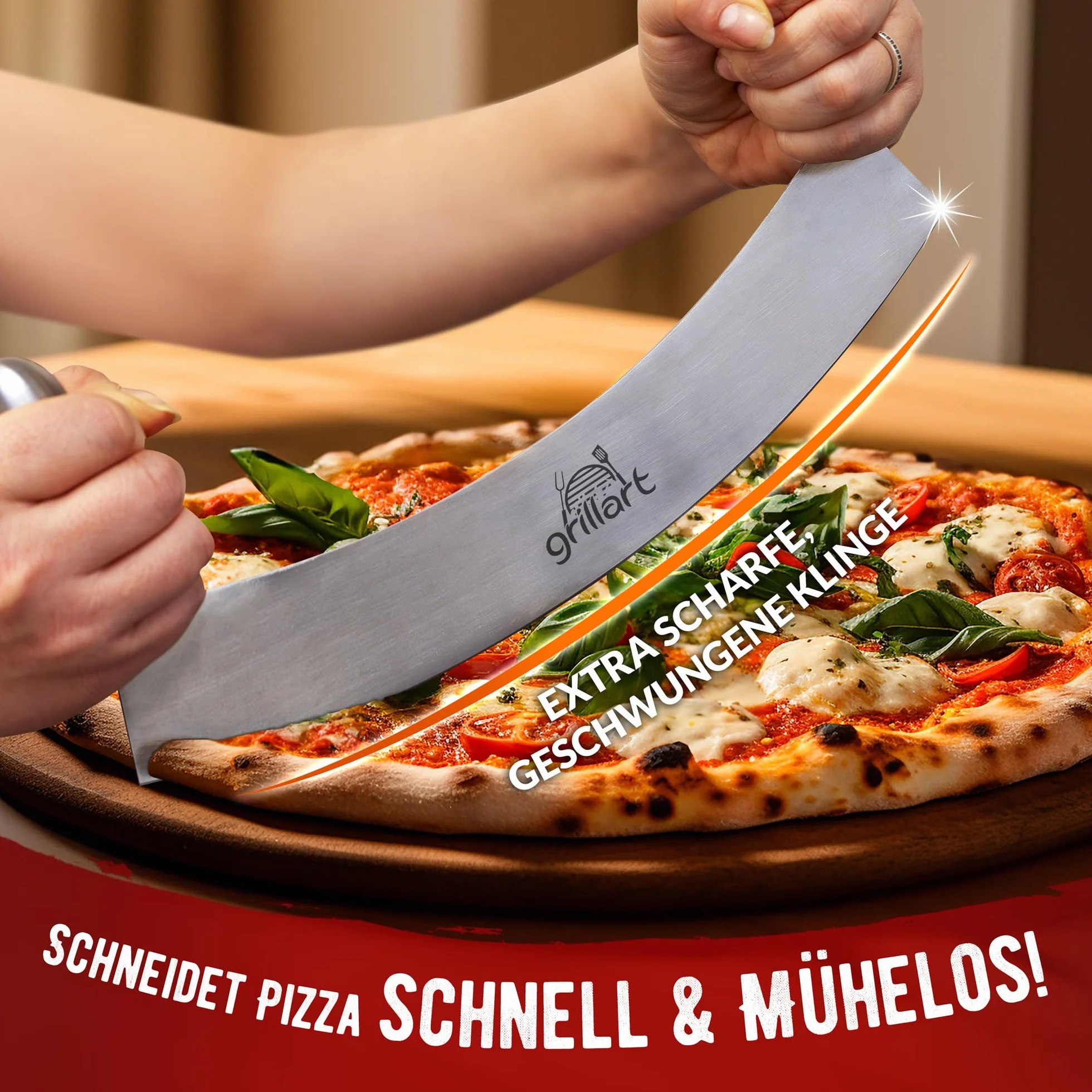Nóż do pizzy ze stali nierdzewnej grillart® podwójny uchwyt
