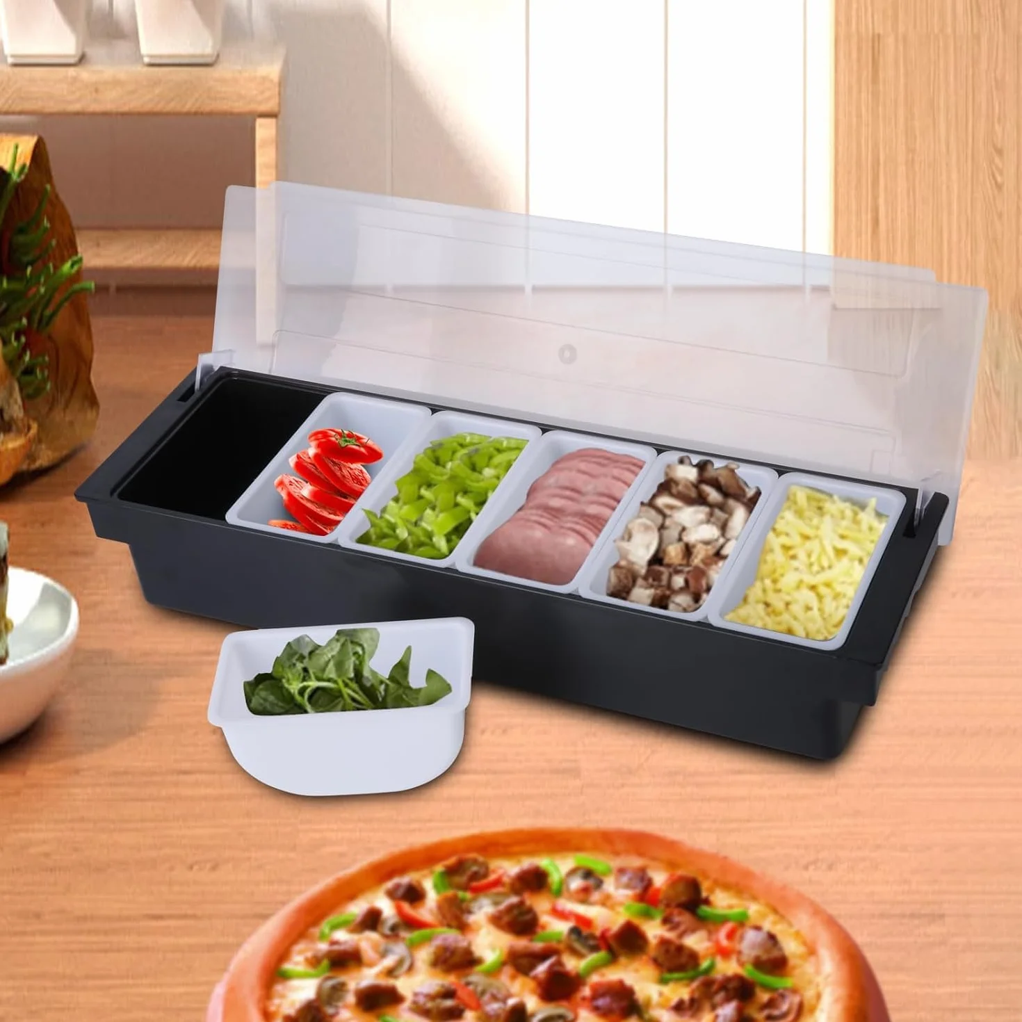 Stacja Polewy do Pizzy, Odłączany Pojemnik na Przyprawy Wielokrotnego Użytku do Pizzy Pojemnik na Przyprawy do Domu lub Restauracji Pojemnik na Pizzę(6 przegródek)