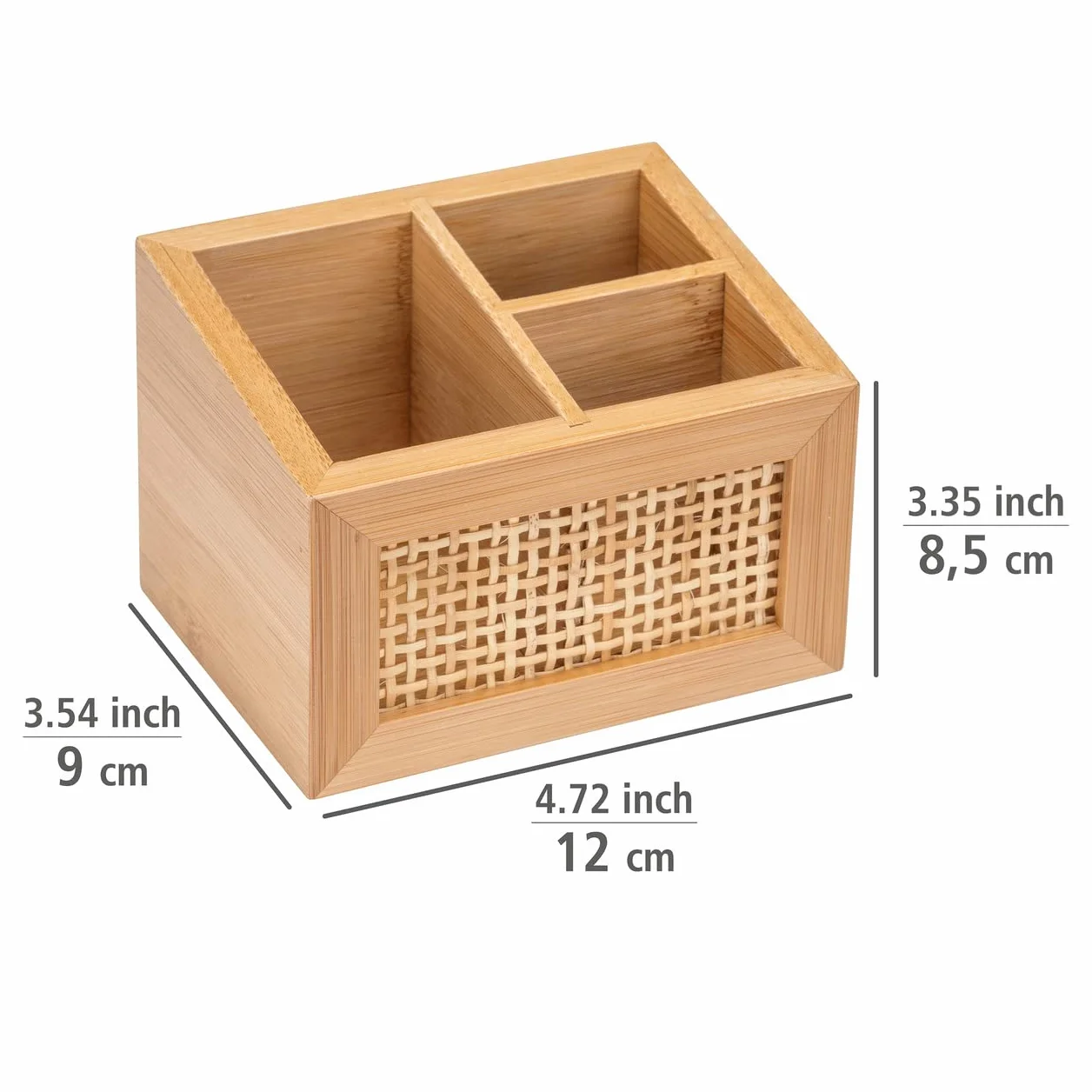 WENKO Pudełko łazienkowe Allegre 12 x 8,5 cm bambus rattan boho z przegrodami