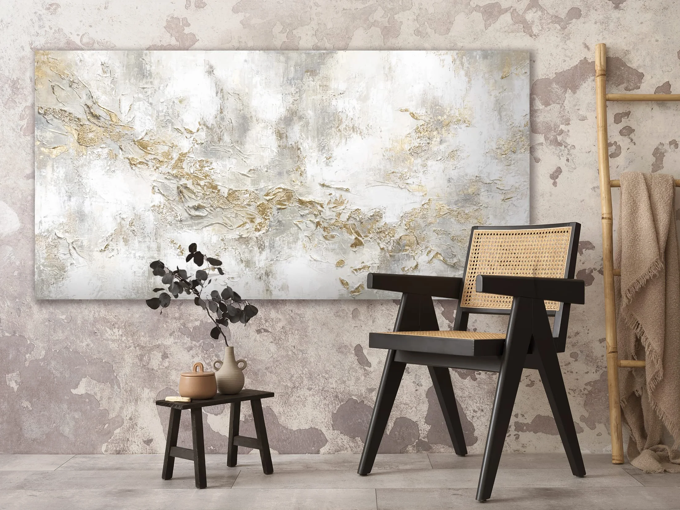 YS -Art obraz abstrakcyjny ręcznie robiony beżowy złoty kolor linie Geschichte dekoracja ścienna nowoczesny salon sztuka ścienna 120 x 60 cm