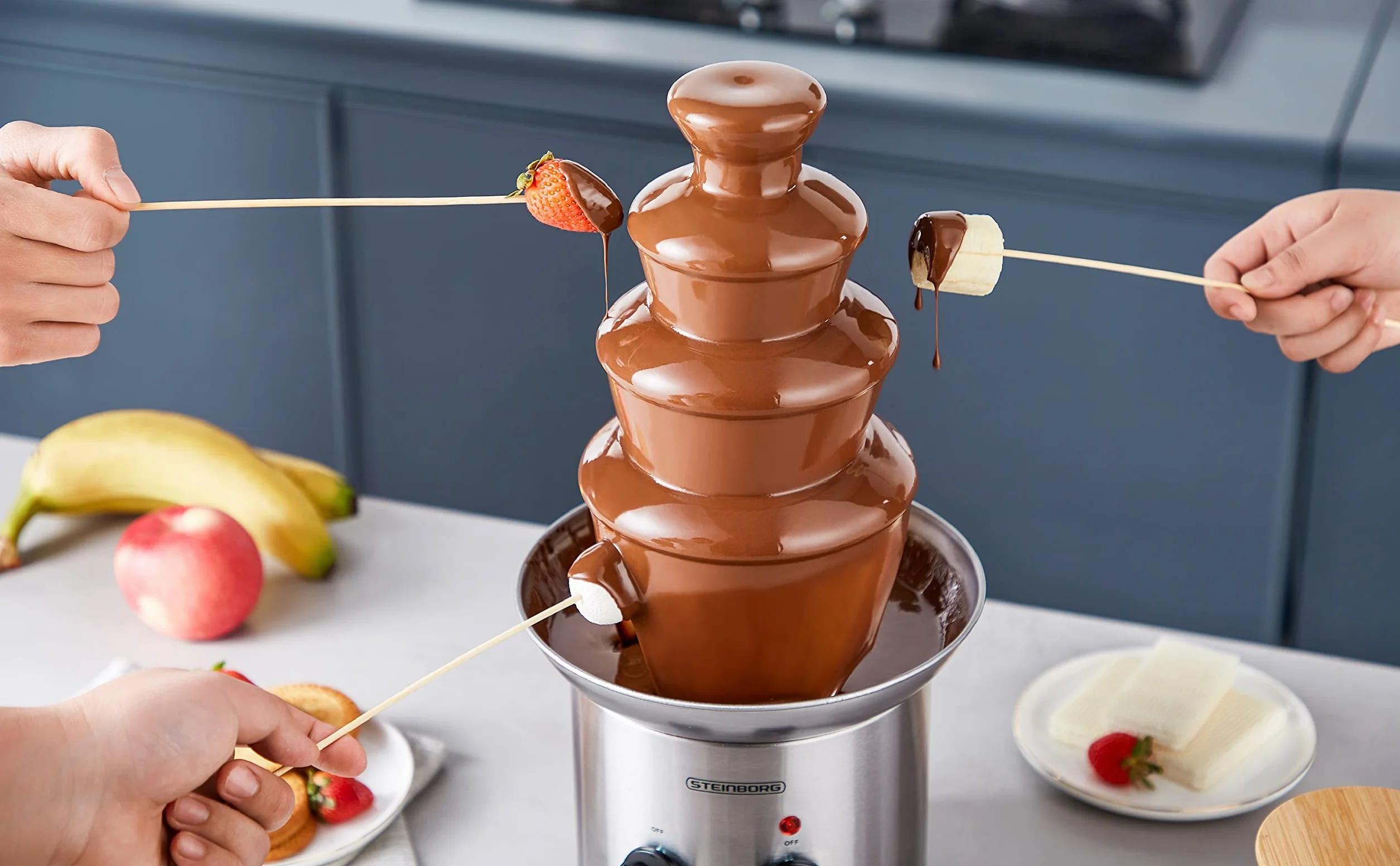 Czekoladowa fontanna | 170 W | 1250 g | wysokiej jakości i trwała stal nierdzewna | 4-stopniowa | odporna na wysokie temperatury | fontanna czekoladowa | fondue | fondue | czekolada |