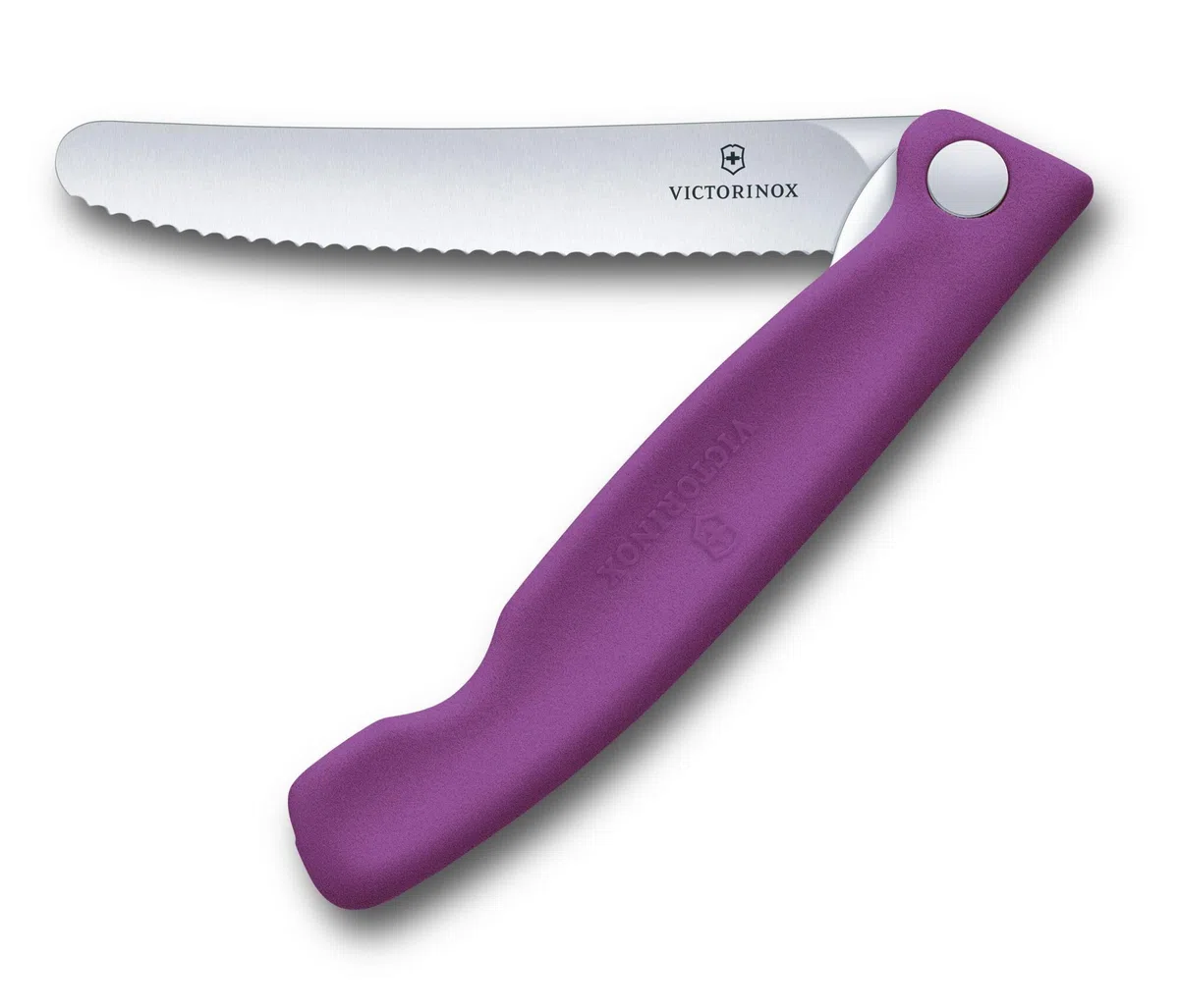 Victorinox Swiss Classic składany nóż do pikniku na wędrówki, owoce, warzywa, bułki, kiełbasę, z falistym szlifem, ekstra ostry, fioletowy