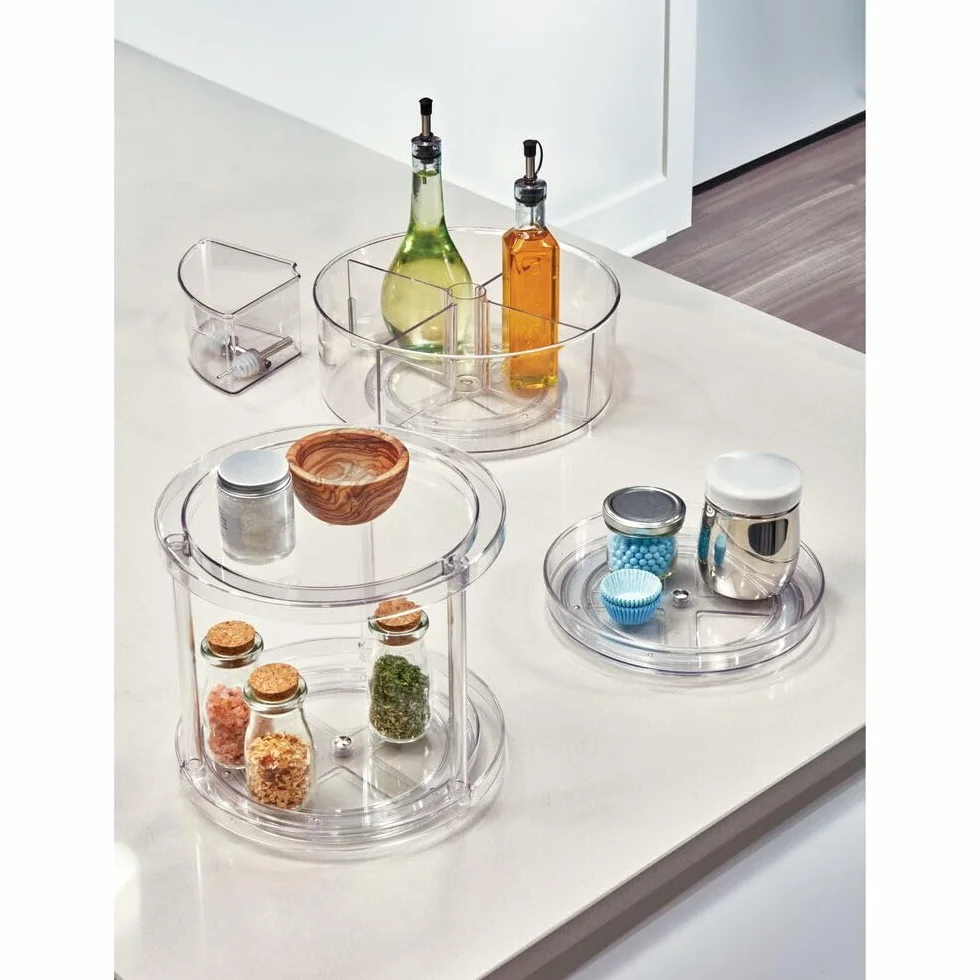 INTERDESIGN The Home Edit 29,2 cm gramofon Lazy Susan z 4 regulowanymi podzielonymi przegródkami, przezroczysty plastik z recyklingu