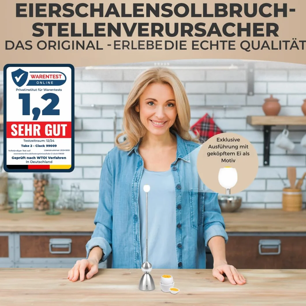 Clack 99009 – środek do pękania skorupek jajek – stal szlachetna – motyw: jajko śniadaniowe – Made in Germany pomysł na prezent