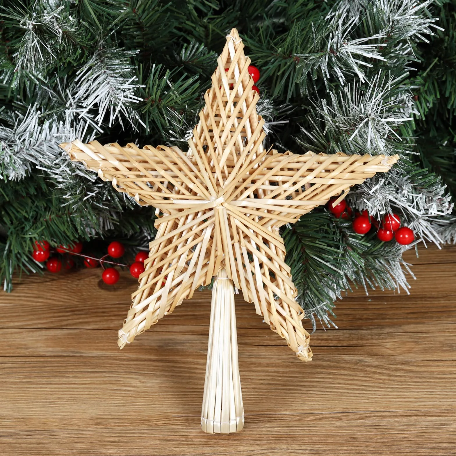 SALCAR Gwiazda choinkowa ze słomy, 25 cm, ręcznie robiona naturalna ozdoba na choinkę