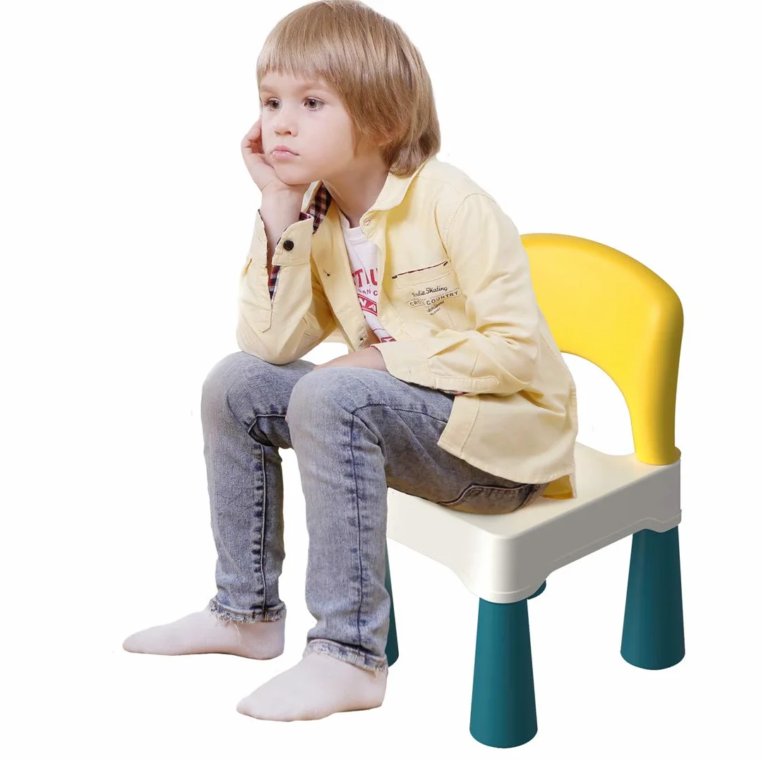 burgkidz Krzesło dziecięce, plastikowe krzesło dla malucha z ulepszonym ergonomicznym oparciem dla dzieci, pasuje do stołu z klocków, odpowiednie dla chłopców i dziewcząt do siedzenia, makaronik