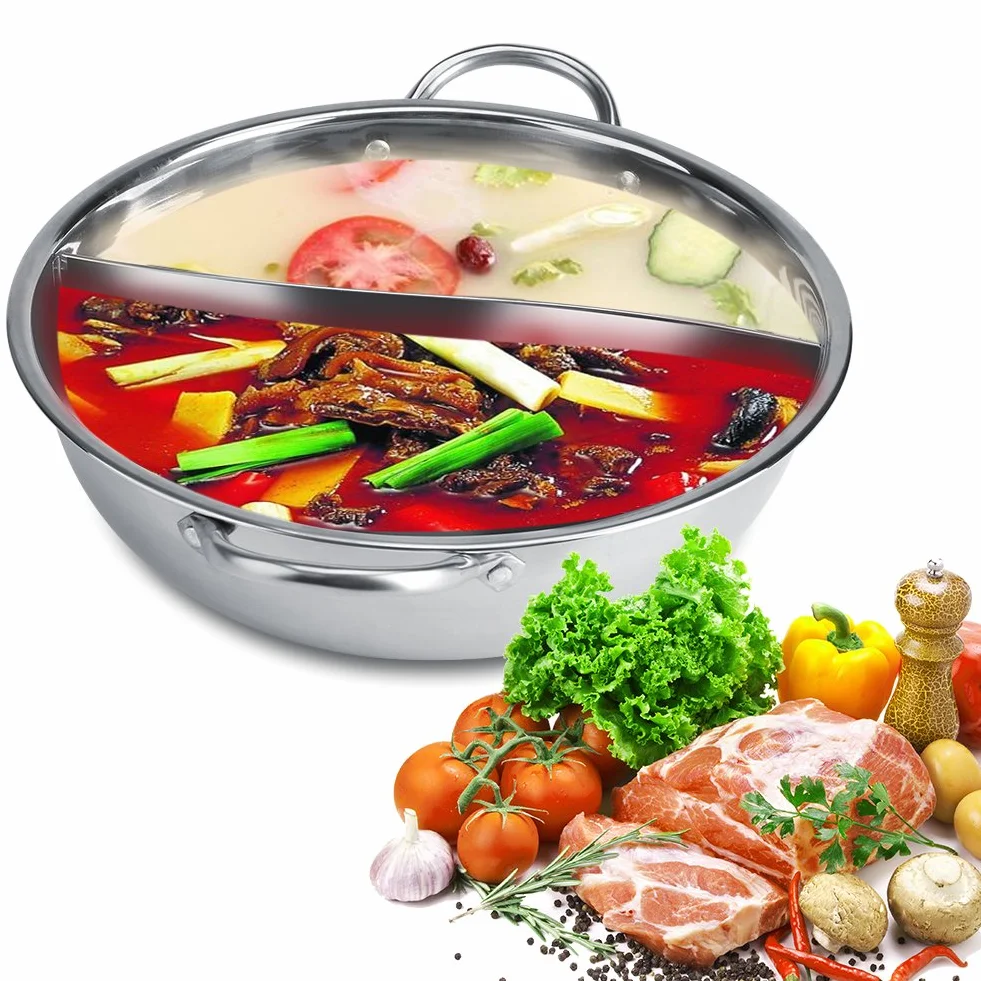 Gorący garnek ze stali nierdzewnej 2 garnki do gotowania zupy z oddzielaniem smaków Garnki do gotowania zup Gorący garnek do kuchenki indukcyjnej Piekarnik gazowy Piekarnik elektryczny (27 cm)
