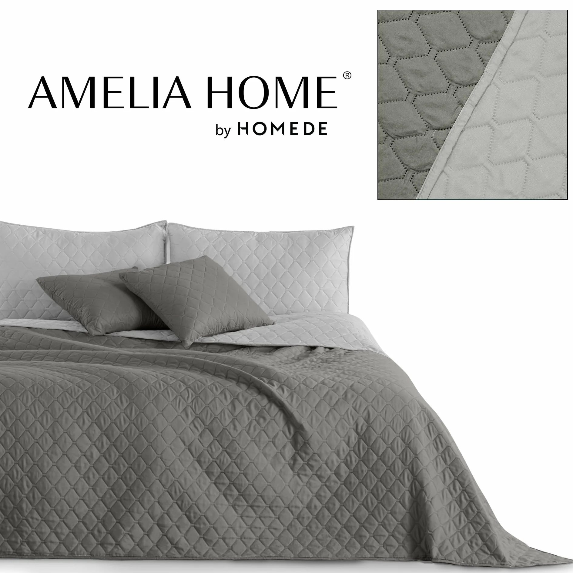 DecoKing Narzuta Na Łóżko 200 x 220 cm Szara Srebrna Dwustronna Pikowana Łatwa W Pielęgnacji Axel