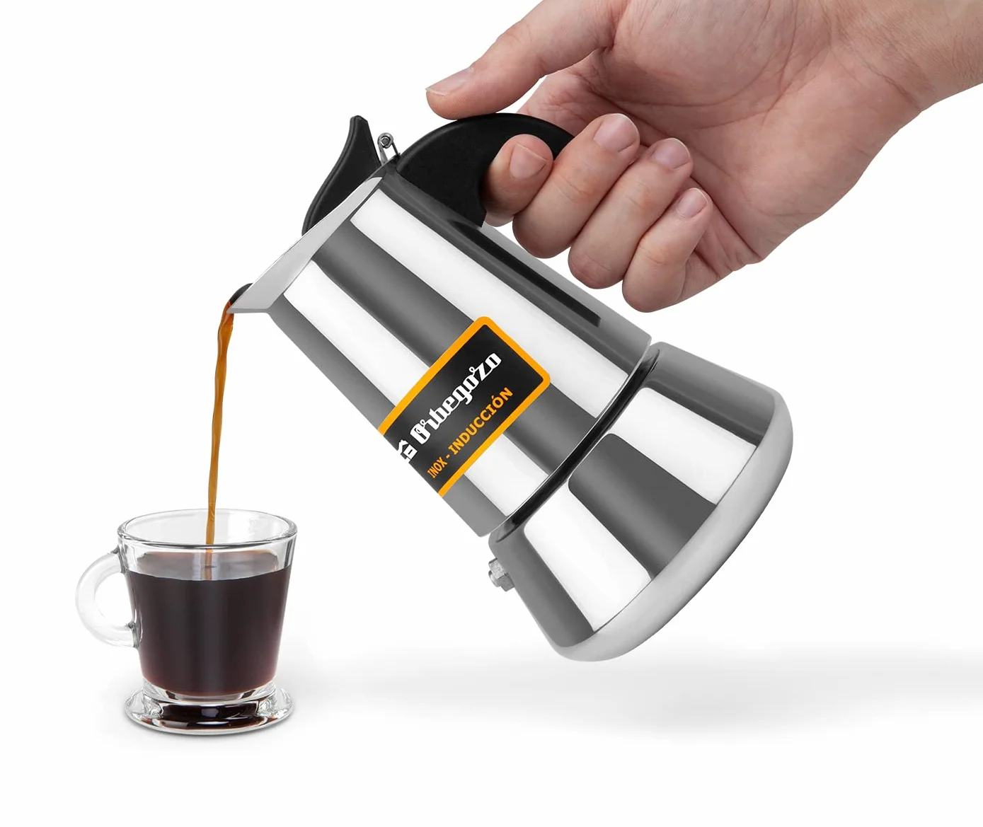 Orbegozo KFI 460 włoski ekspres do kawy, 4 filiżanki (300 ml), uchwyt, zawór bezpieczeństwa, stal nierdzewna