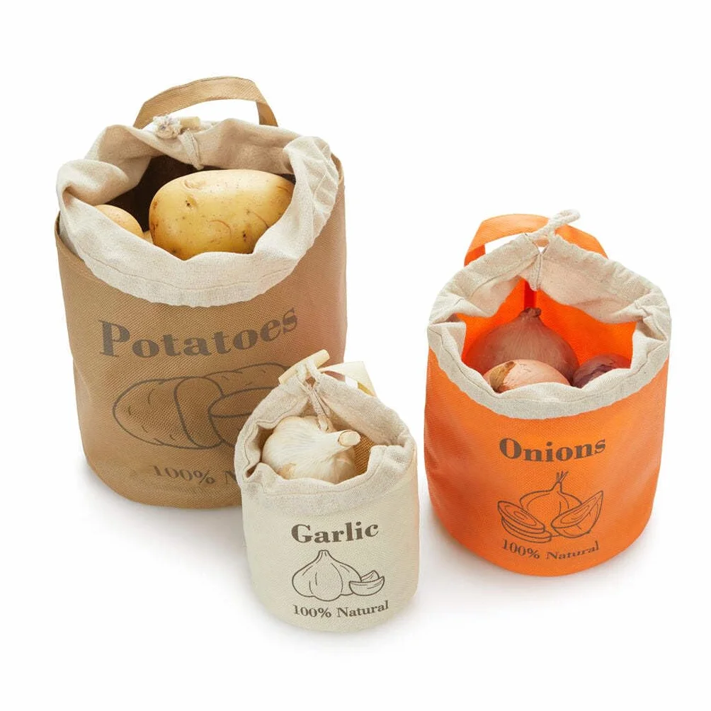Balvi The Veggies torba na warzywa zestaw 3 torebek przepuszczających powietrze z uchwytami do zawieszenia bawełna/P