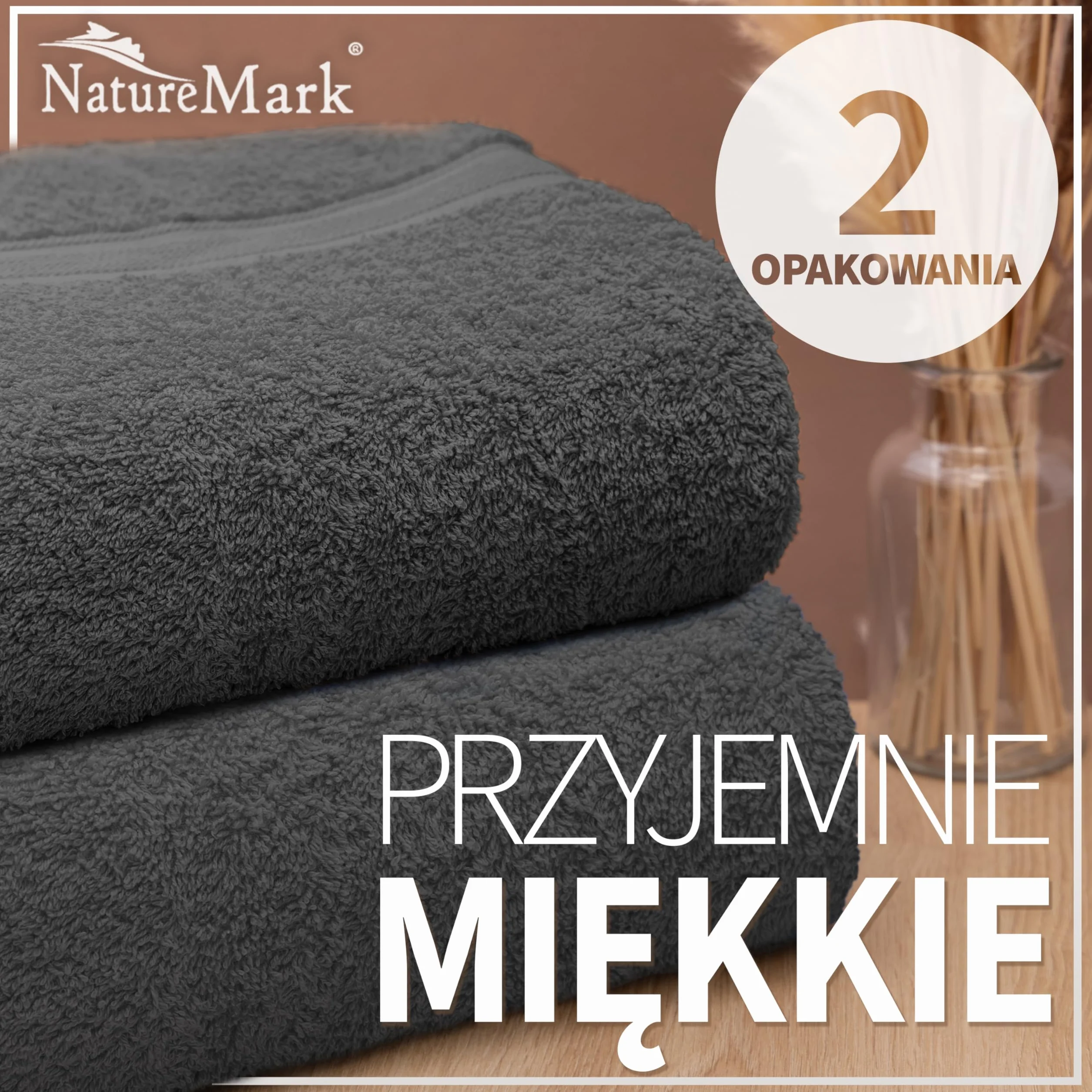 NatureMark 2-pak ręczników prysznicowych jakość premium 70 x 140 cm ręcznik kąpielowy ręcznik kąpielowy dwupak kolor: antracyt szary