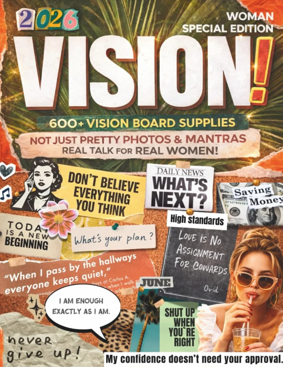 Vision Board Book for Women 2026: 600+ Ready-to-Cut Words, Quotes, Images & Creative Prompts for Goal Setting, Dream Boards, Journaling, Scrapbooking & Planning