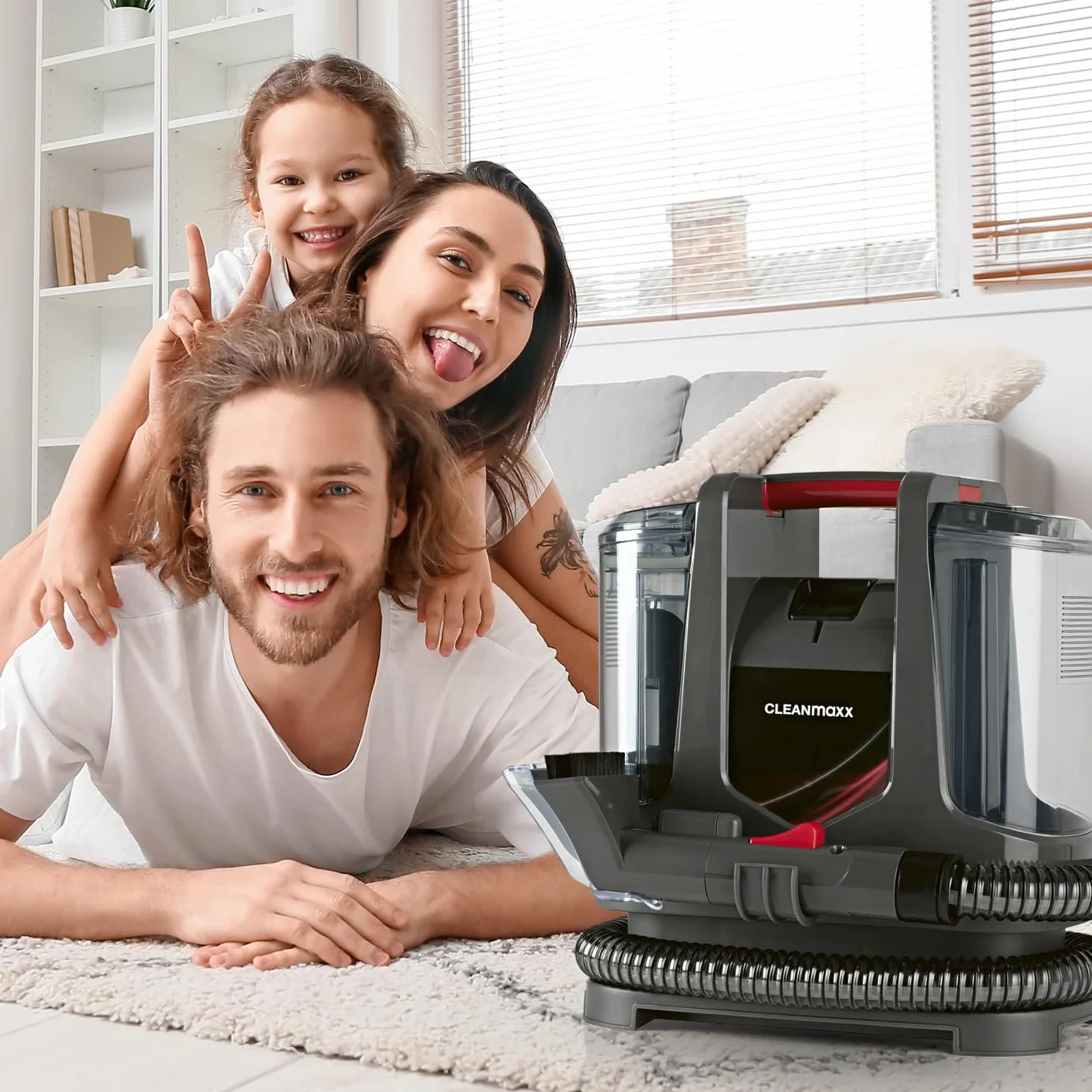 CLEANmaxx Środek do czyszczenia dywanów i tapicerki Compact Plus | odkurzacz do prania wraz z EASYmaxx środek do czyszczenia dywanów | odkurzacz na mokro i odkurzacz do prania, nadaje się do sofy