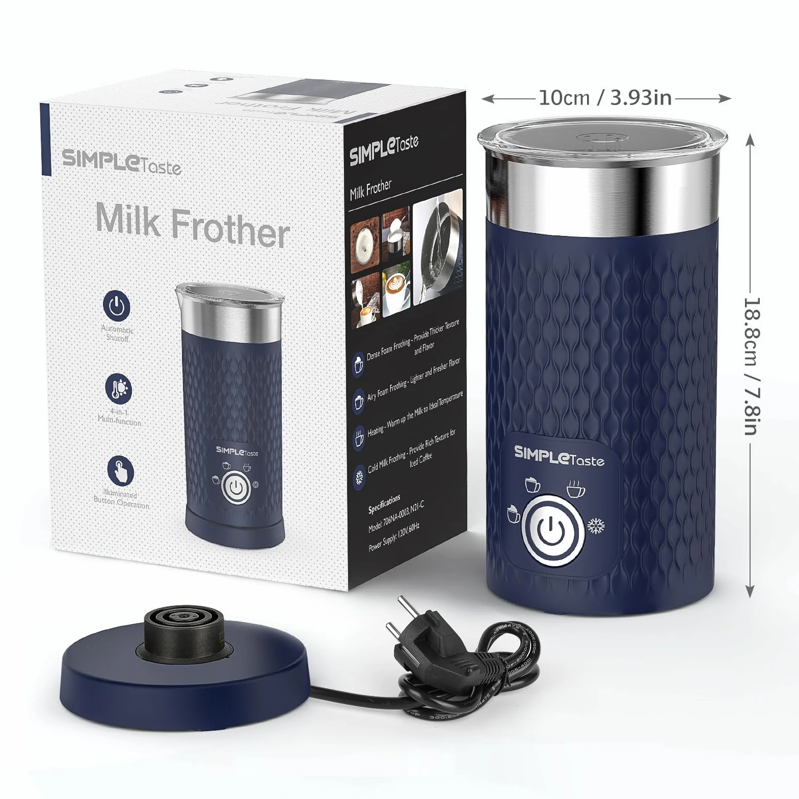 SIMPLETaste Spieniacz do mleka, elektryczny parownik do mleka 4 w 1, automatyczny zaparzacz do gorącej i zimnej pianki oraz podgrzewacz do mleka do latte, cappuccino, macchiato