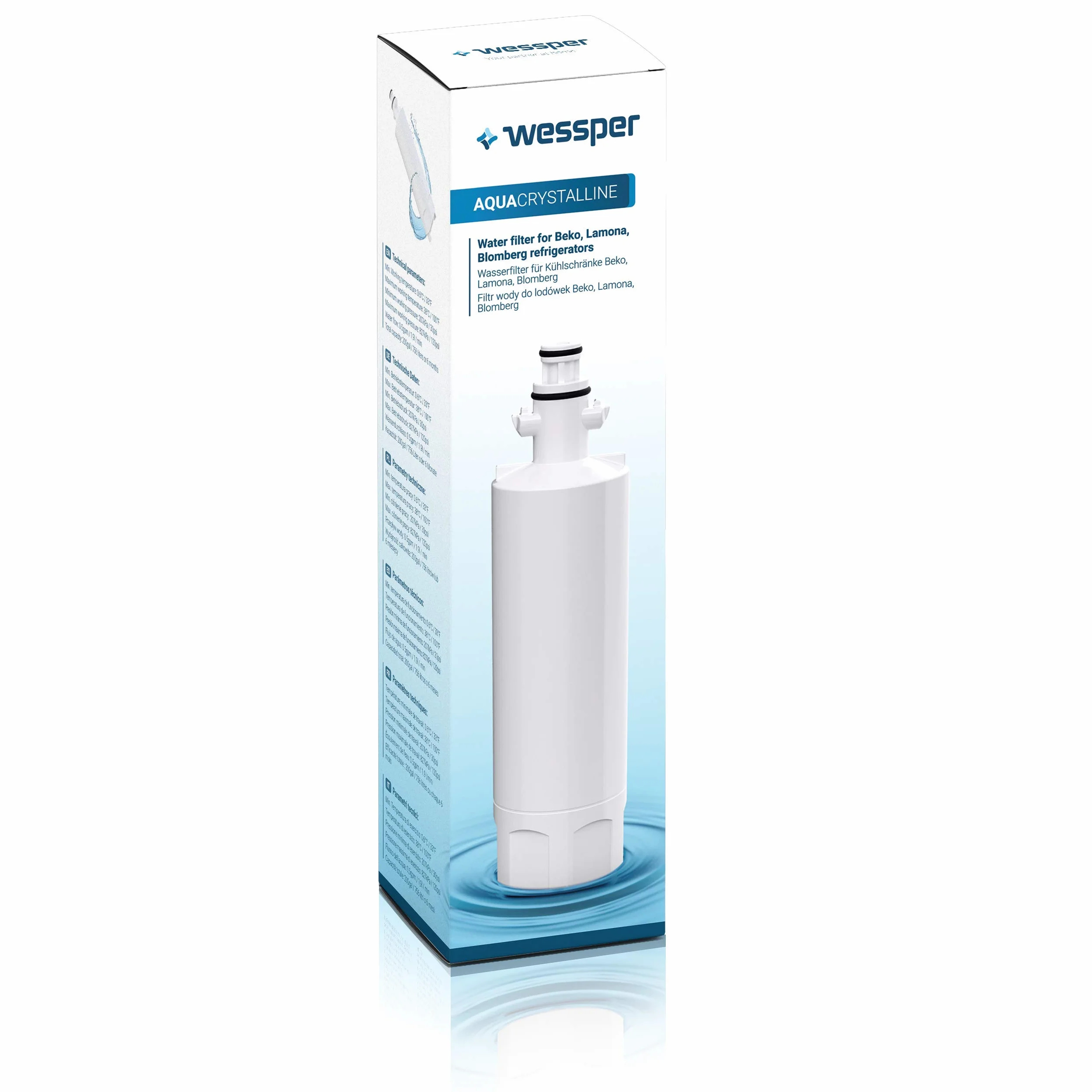 Wessper 2x 4874960100 Filtr Wody do Lodówek z Zamrażarką Kompatybilny z Beko 4874960100 4394650100, 9256712, SBS4K; Blomberg IWD1004ET, KFD9952PXDUK; Grundig 487960000; Lamona LAM6100 HJA6110