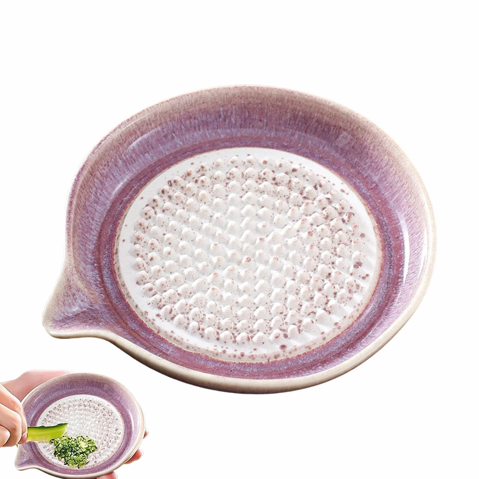 Ceramiczny talerz do tarcia czosnku - naczynie do mielenia przygotowywania potraw | Gradientowa powierzchnia glazury z teksturowanym wzorem zębów, uniwersalne narzędzie rozgniatania imbiru, cebu