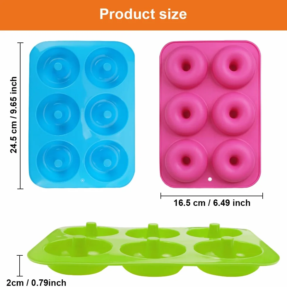 HIKPACKER 3 sztuki silikonowych foremek do pieczenia pączków, 6 pustych przestrzeni, nieprzywierająca, nie zawiera BPA, forma do donutów, do -40 do 230 stopni, dobra do pieczenia pączków, zielonych