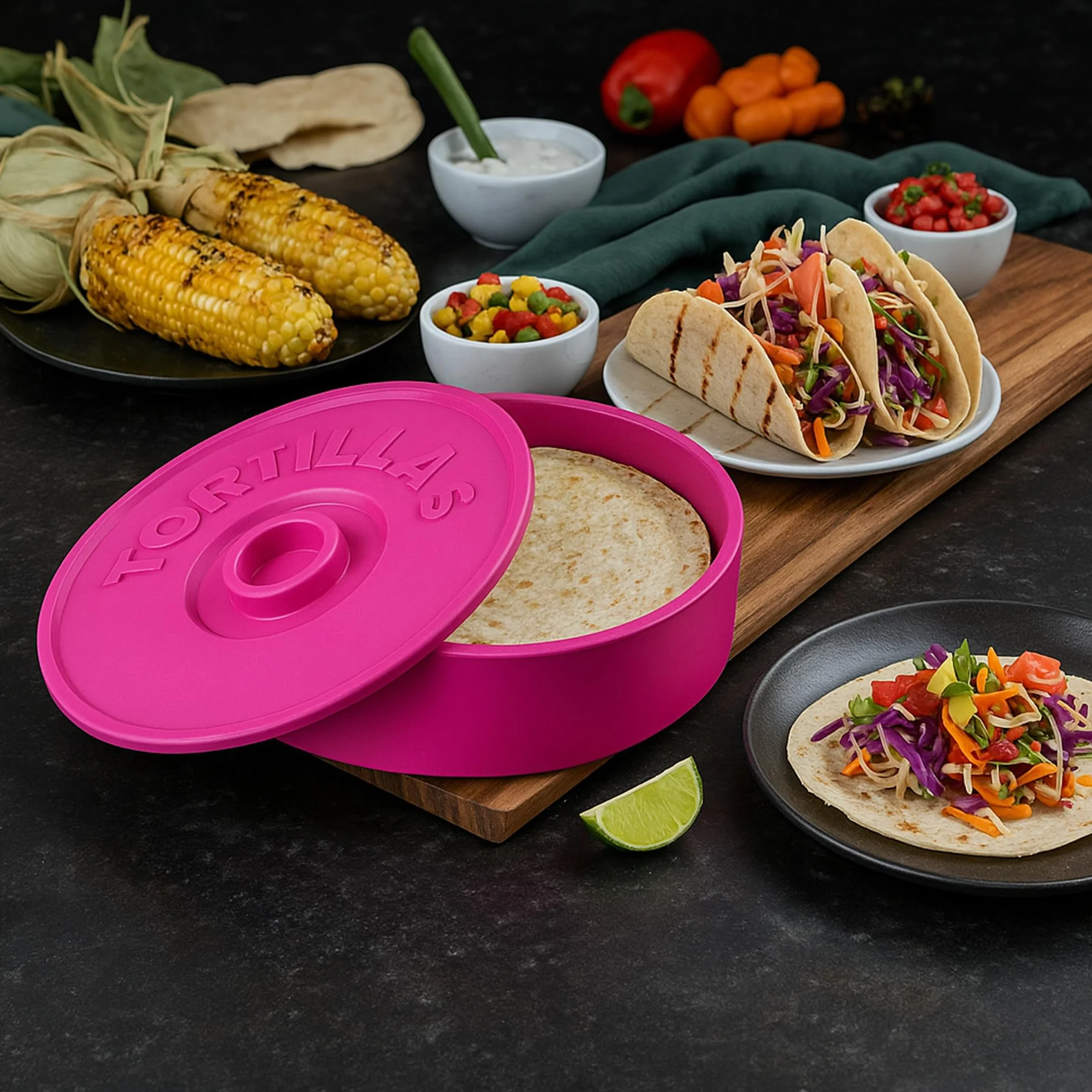 Meksykański czerwony tortillero do utrzymywania ciepła Tortillas - Fajitas - Burritos - Meksykańskie Tacos - 22 cm (Różowy)