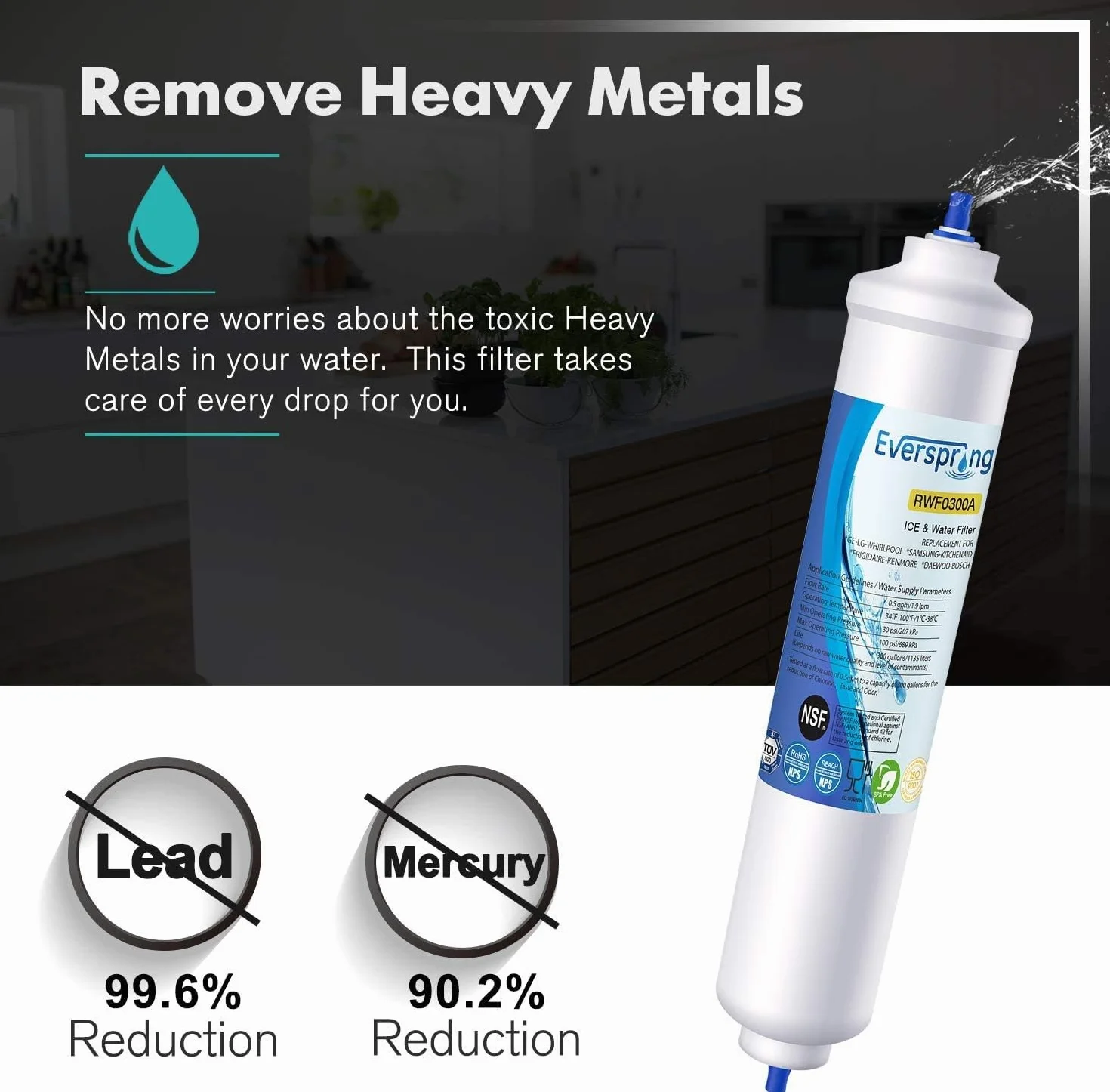 EVERSPRING Filtr wody do lodówki Kompatybilny z Samsung DA29-10105J, DA99-02131B, 2 sztuki