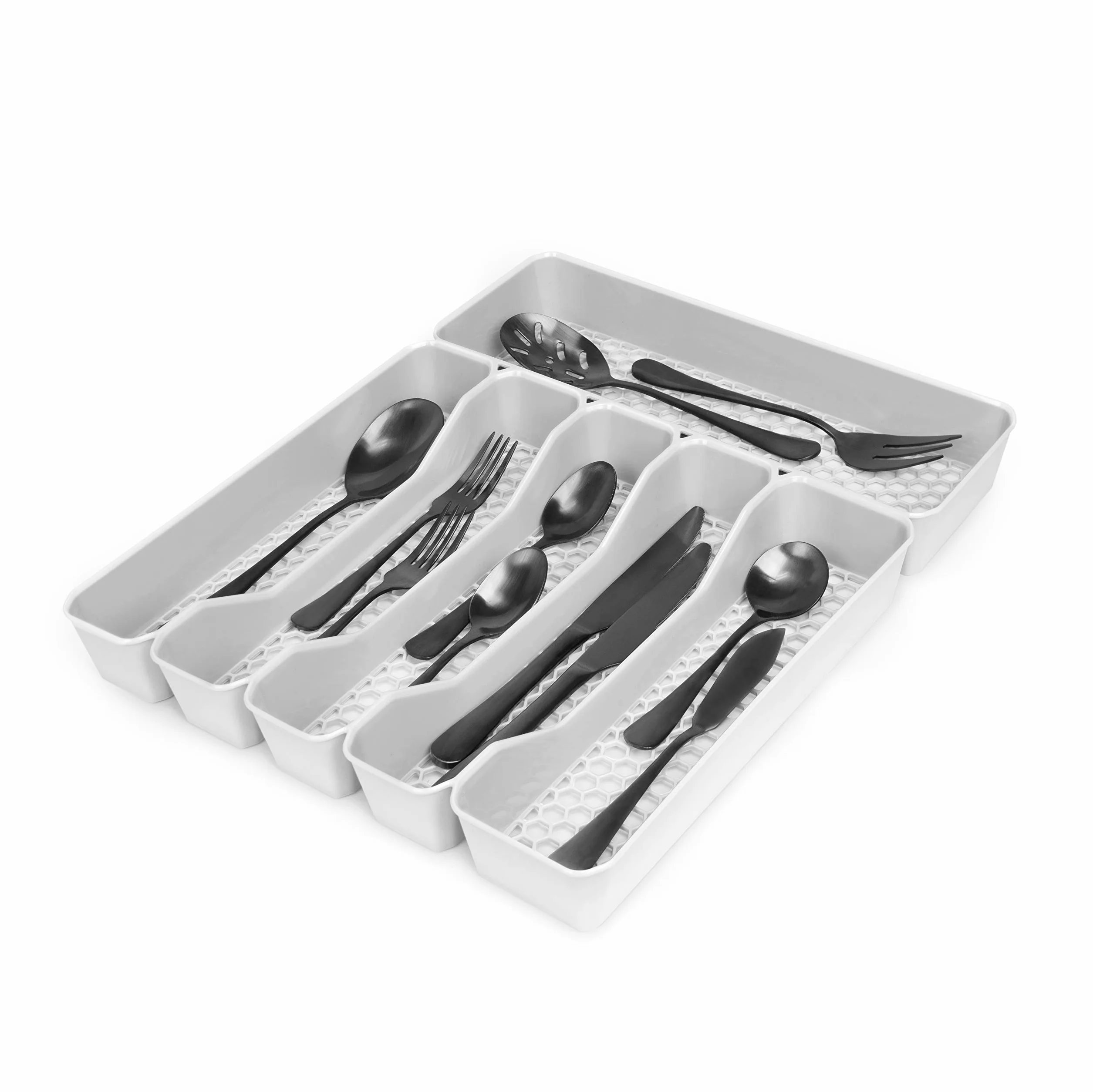 Spectrum Diversified Hexa rozszerzalna podzielona szuflada organizer taca nowoczesne sztućce kuchenne, zastawa, uchwyt na sztućce, schowek na szafę, 10 x 16, szary szary