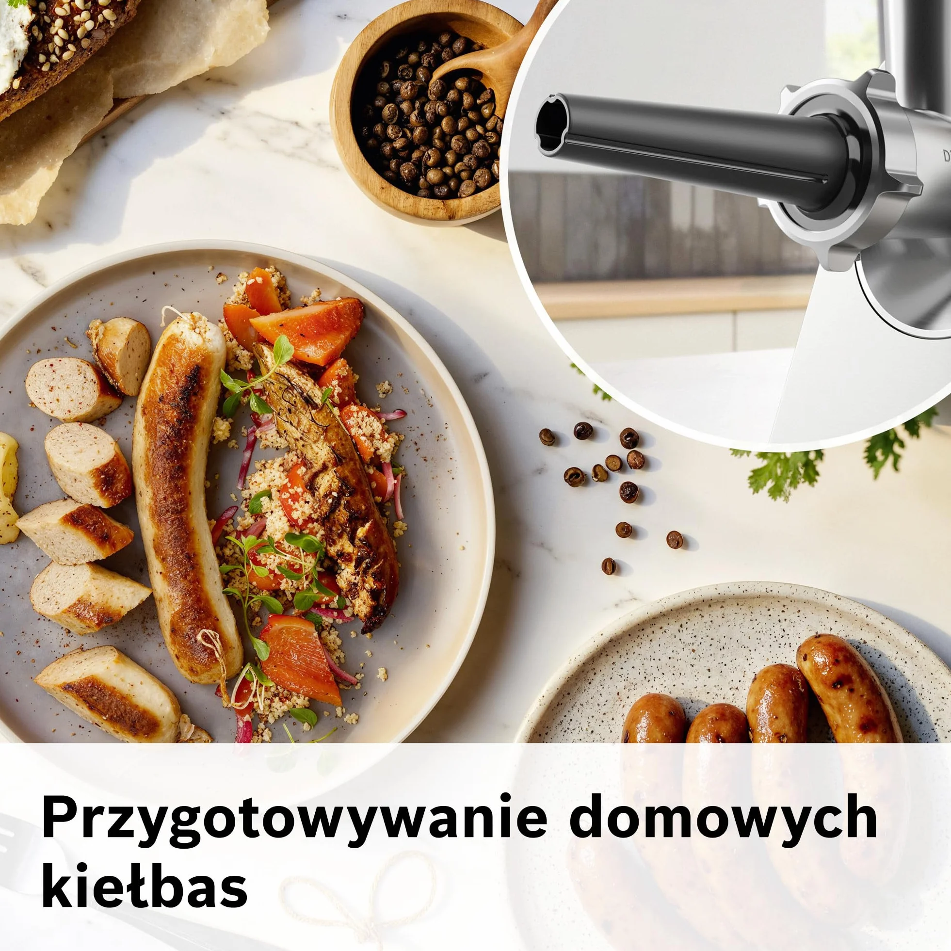Bosch, MultiPower Serie 8, maszynka do mielenia mięsa, moc blokowania silnika do 2500 W, młynek do mięsa, nasadka do kiełbas i kebbe, czarna, MFWS820M