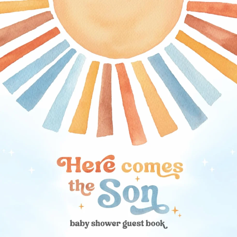 Here Comes The Son Baby Shower Guest Book: Includes Gift Log, Wishes for Newborn, Birth Predictions and Keepsake Photo Pages - Retro Sunshine Theme for Boy