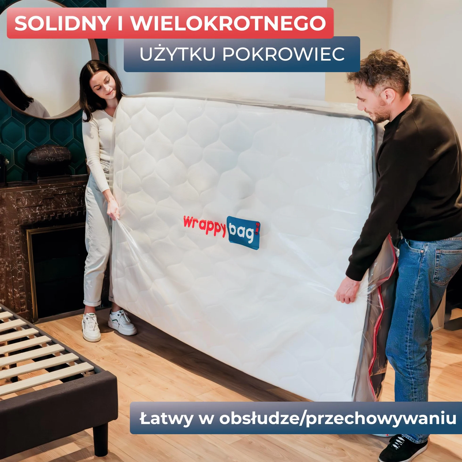 WRAPPYBAG – Plastikowy pokrowiec ochronny na materac – Wodoodporna i odporna na rozdarcie torba do przechowywania – do przenoszenia, przechowywania i transportu (70x140cm)