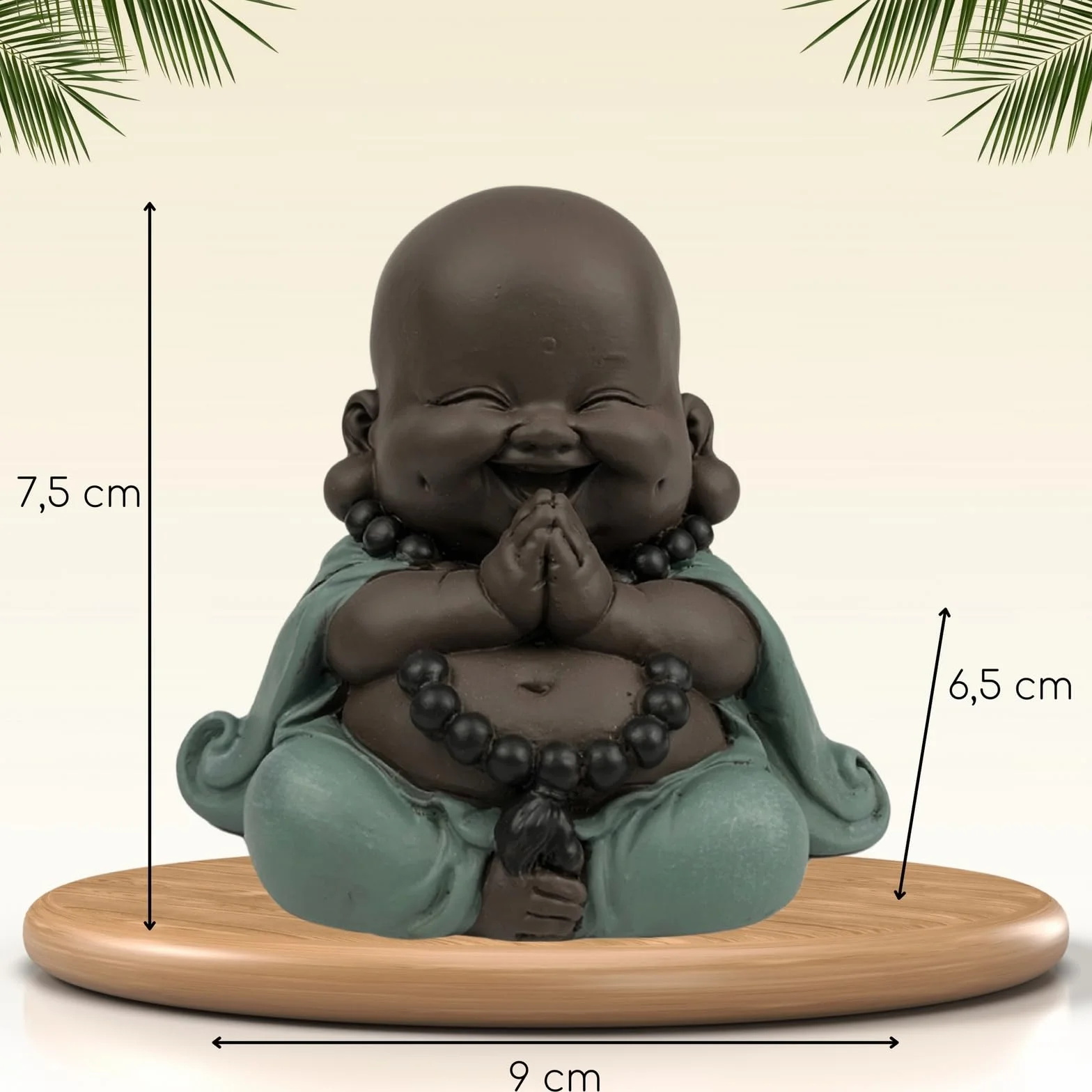 Statua Boudha Szczęśliwy Stojak - Dekoracja Zen i Feng Shui - aby stworzyć relaksującą i duchową atmosferę - Oryginalny pomysł na prezent - szerokość: 9 cm - Kolor: Zielony i brązowy - Zen'Light