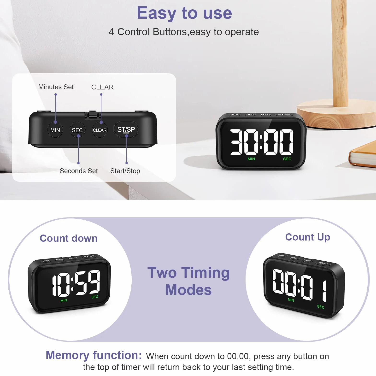 Minutnik kuchenny magnetyczny Cyfrowy timer i stoper 2 w 1 z dużym wyświetlaczem LCD 3-stopniowa głośność 99 min 59 s