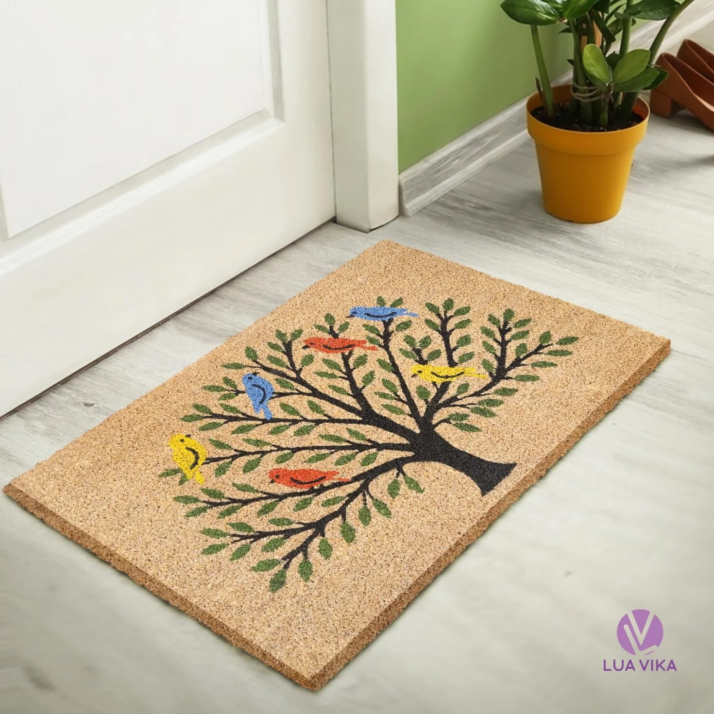 Wycieraczka z włókna kokosowego - drzewo ptaków - 40 x 70 cm - wycieraczka zewnętrzna - wycieraczka pod drzwi wejściowe na zewnątrz - wycieraczki na zewnątrz